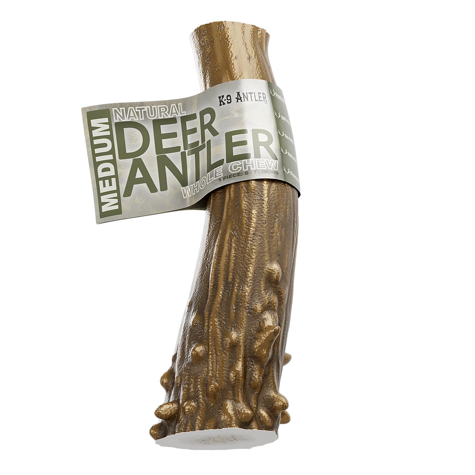 K-9 Antler Co. – Corne de cerf entière moyenne, durable pour chiens actifs.