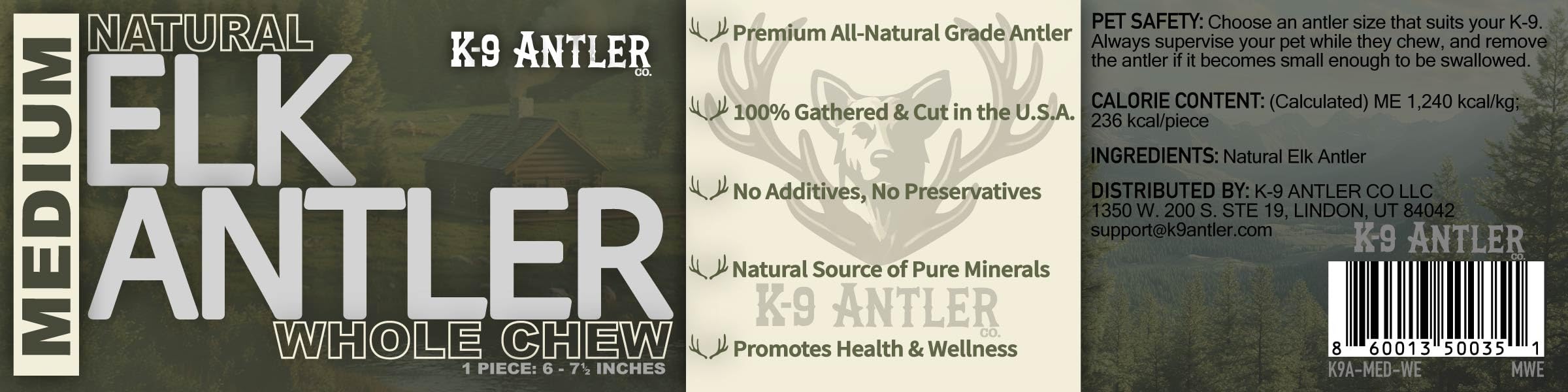 K-9 Antler Co. Cornes d elan entieres, produit naturel et respectueux de l environment.