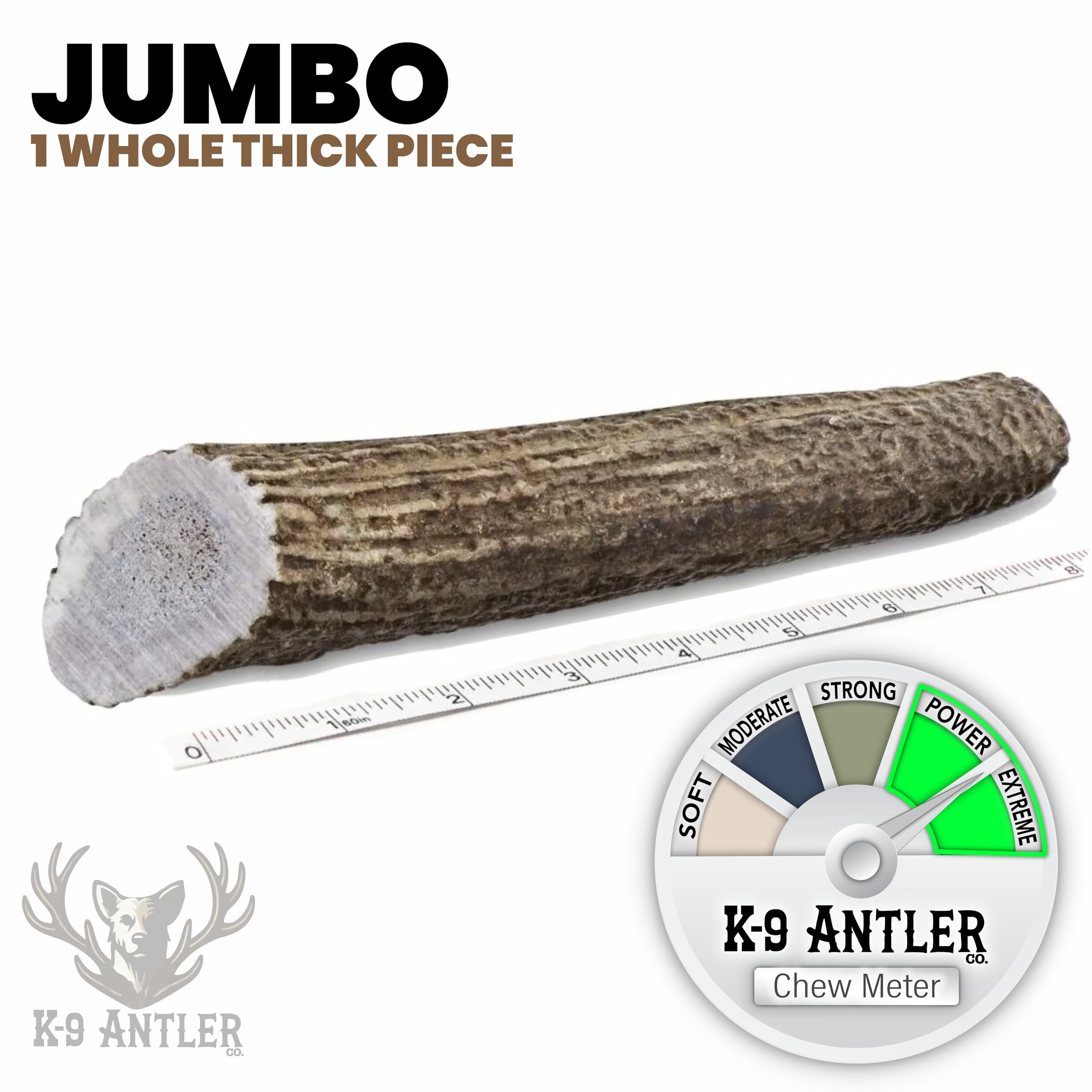 K-9 Antler Co. Cornes d'élan jumbo morceaux larges: parfait pour sessions prolongées.