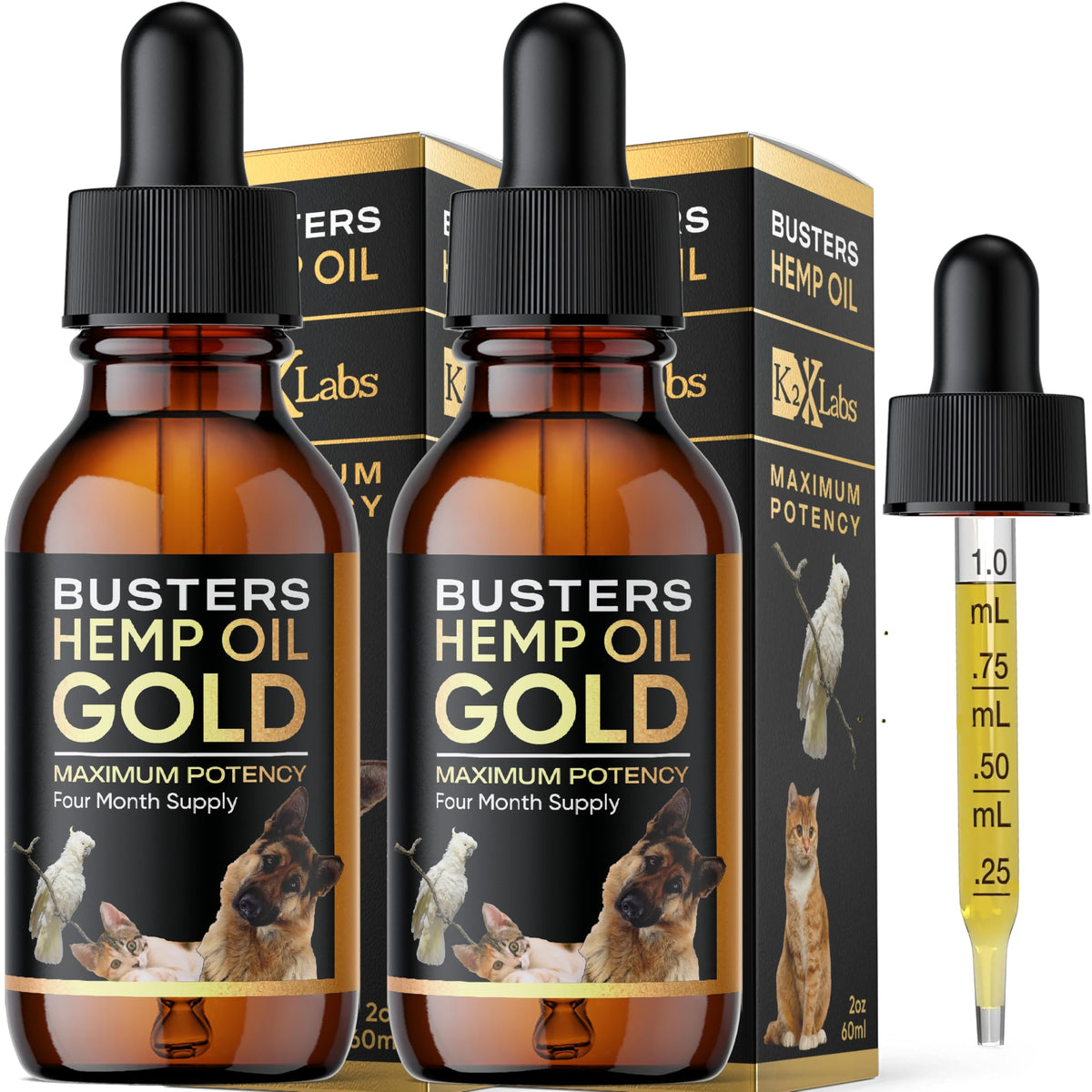 Huile de chanvre Buster's Gold pour animaux, soutien des articulations potentiel