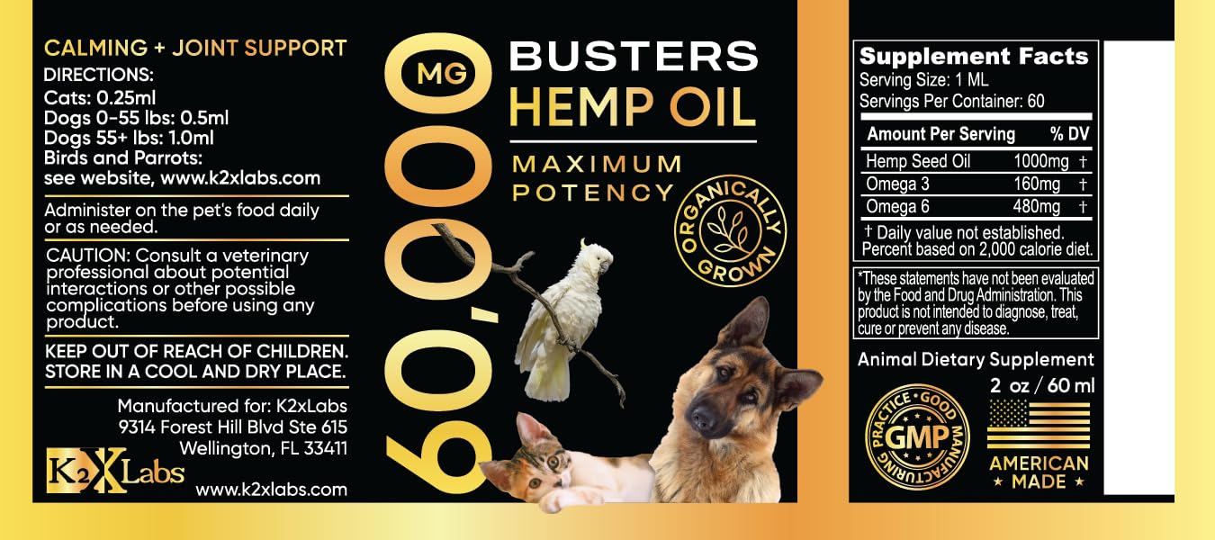 Gouttes Buster K2xLabs, apaisement pour chiens et chats.