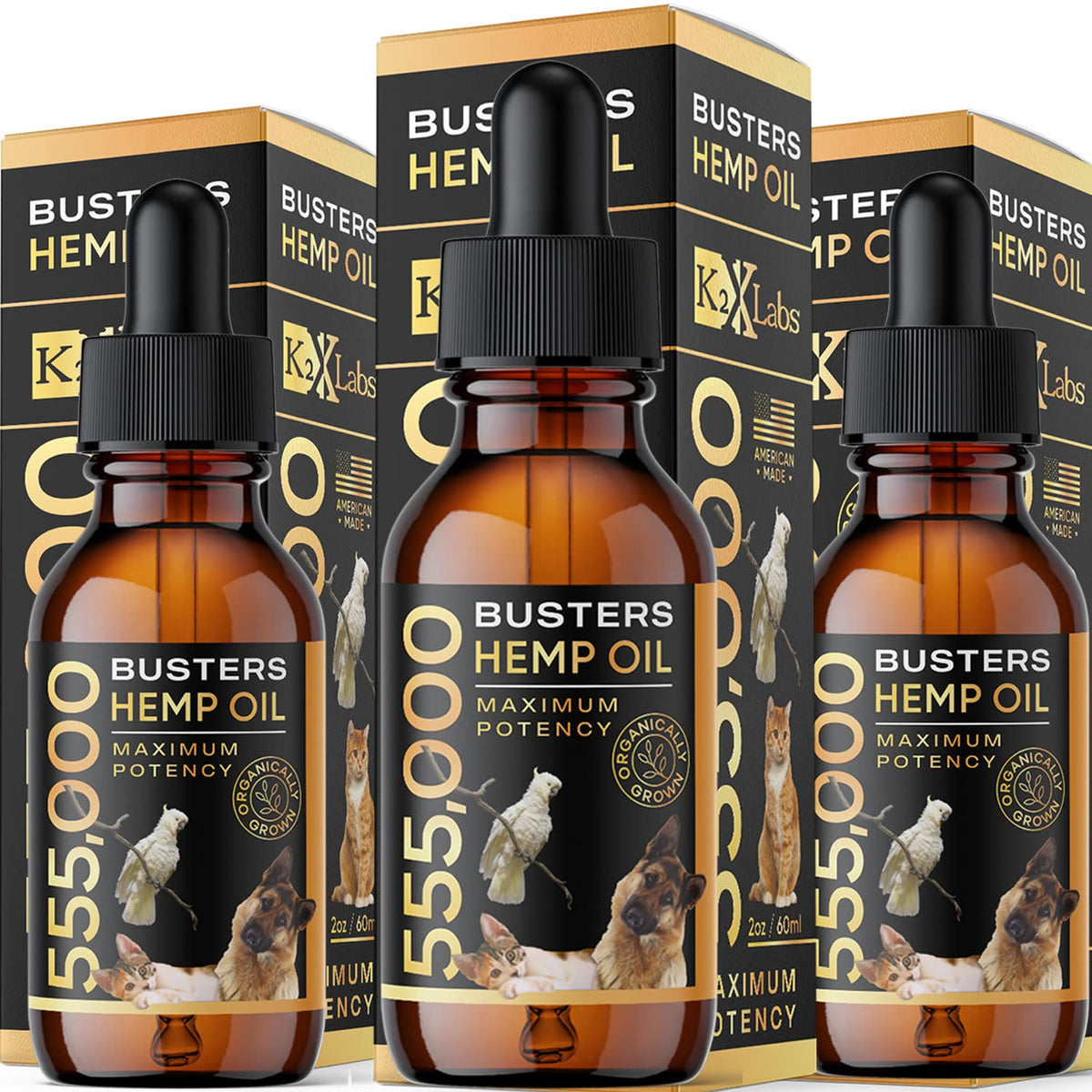 K2xLabs huile chanvre Buster, bouteille 60ml, soutien potentiel des articulations.