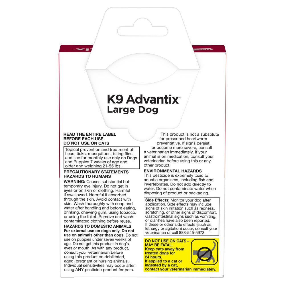 K9 Advantix emballage et étiquette, solution topique pratique