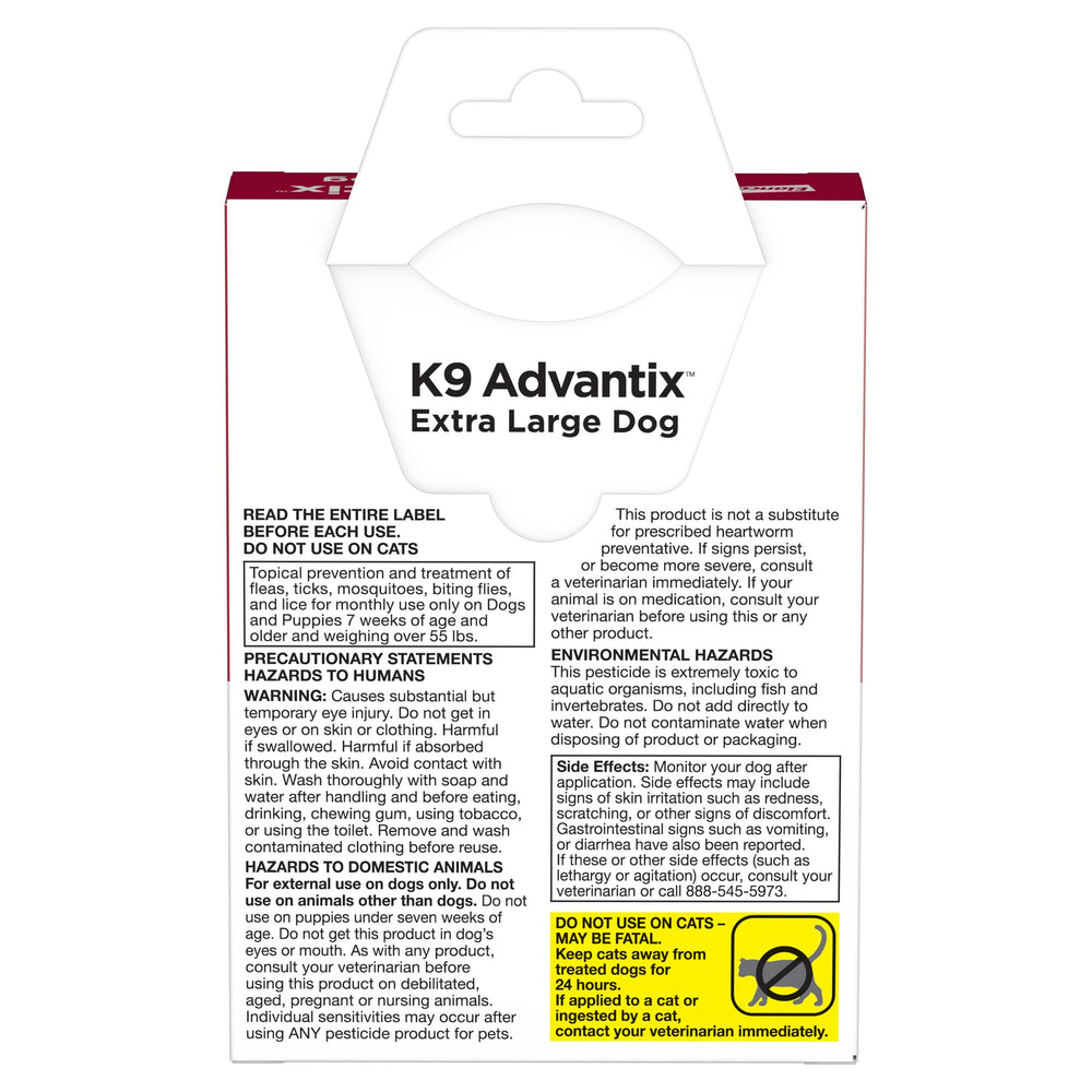 K9 Advantix Extra Large : application topique sur la peau du chien, protection contre moustiques.
