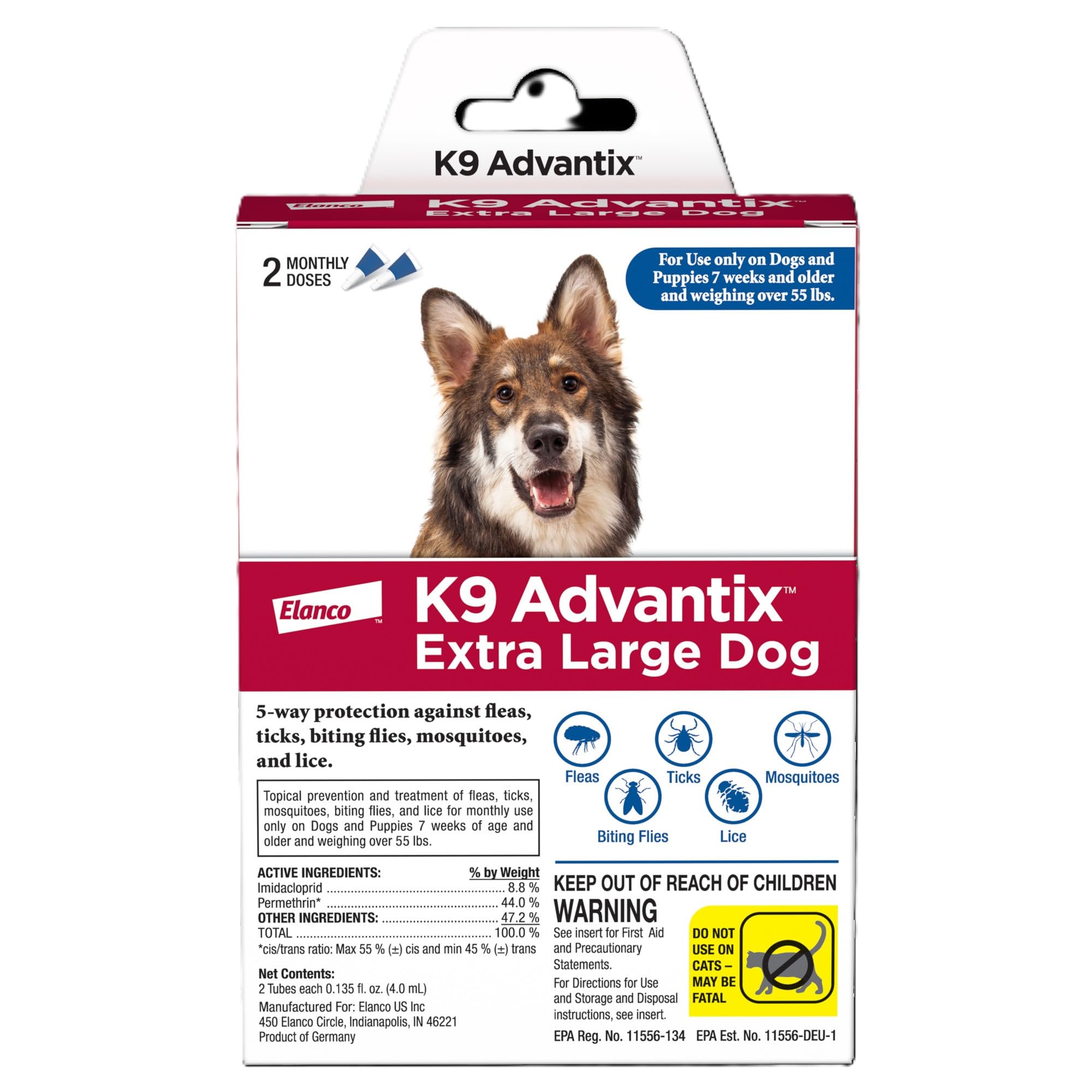 K9 Advantix Extra Large : bouteille application topique pour chien, action rapide contre puces et tiques.