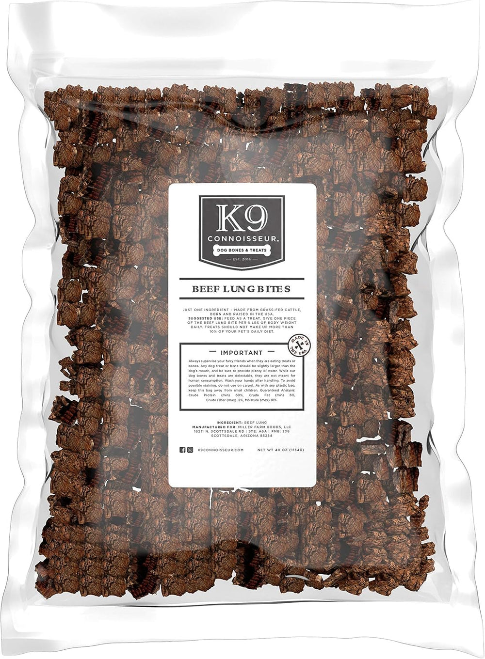 K9 Connoisseur, friandise en poumons de boeuf, idéale pour l'entraînement et le renforcement positif.