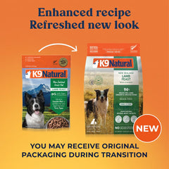 K9 Natural – ingrédients réels: agneau et abats sans céréales.