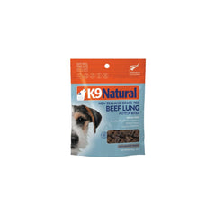 K9 Natural friandises lyophilisées poumon de bœuf dans une poche refermable, idéal pour entraînement.