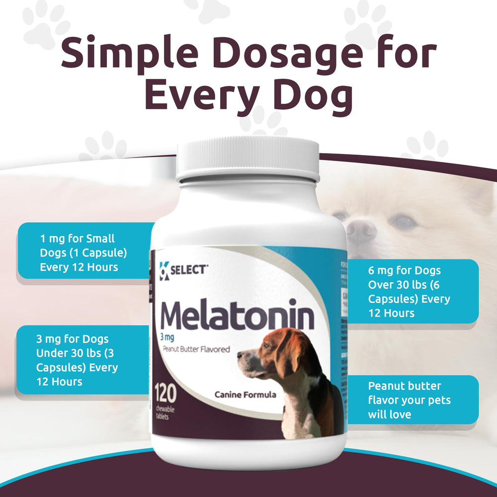 K9 Select Mélatonine : aide potentielle au repos naturel lors de situations stressantes.
