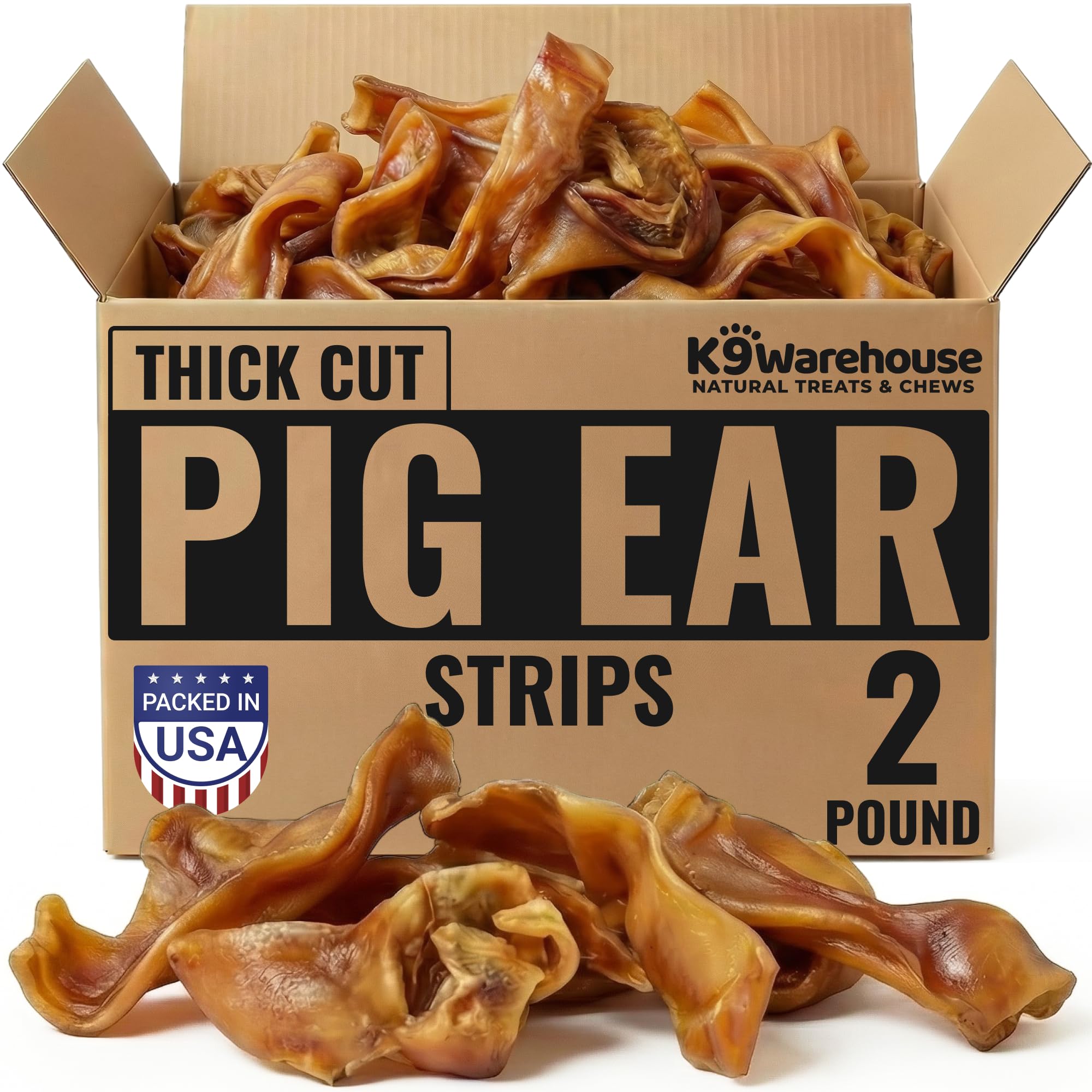K9warehouse oreilles porc tranches epaisse, friandise naturelle et protéinée pour chiens