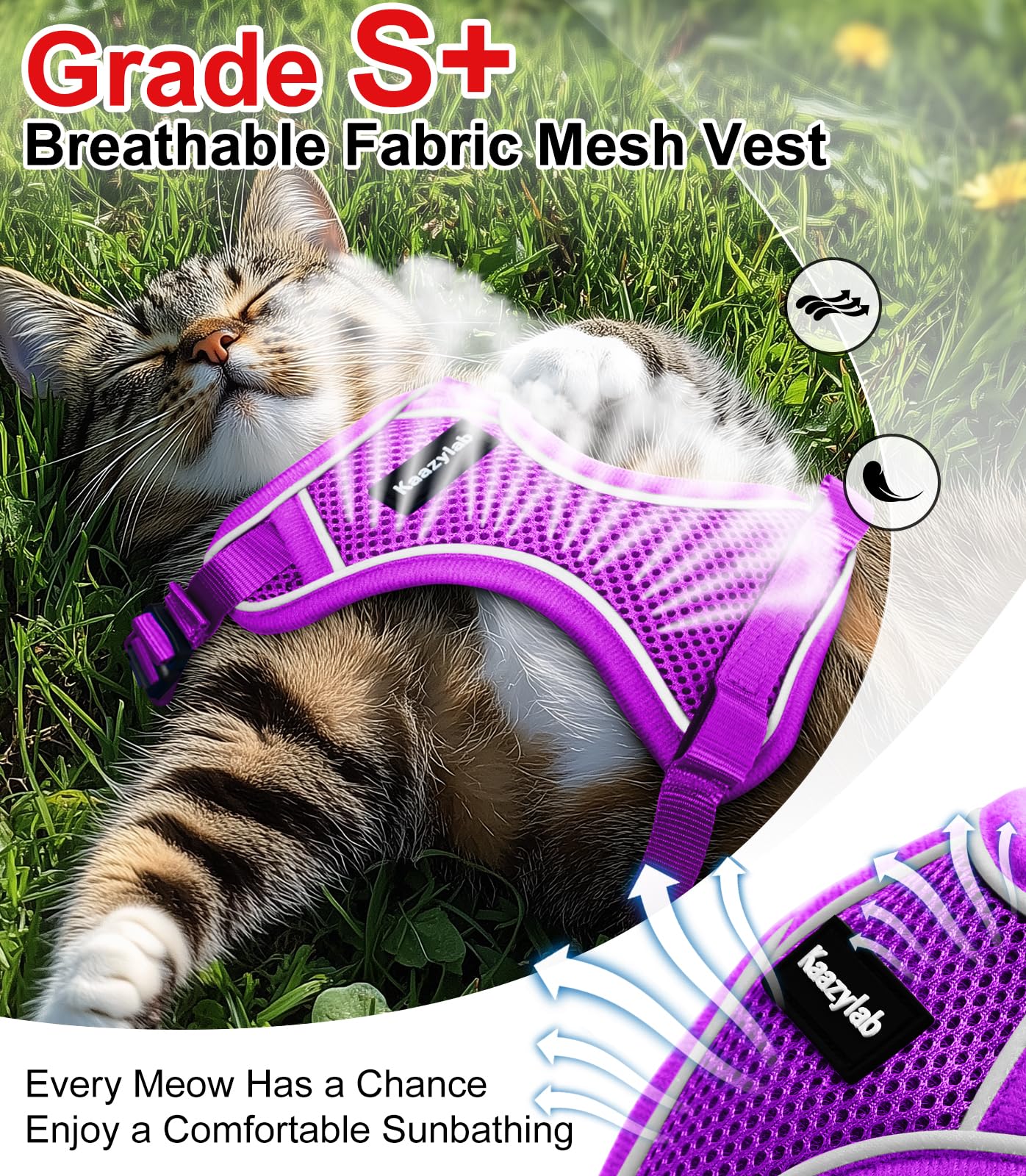 Harnais Kaazylab 360 ergonomique, ajustement sûr pour tous les chats.