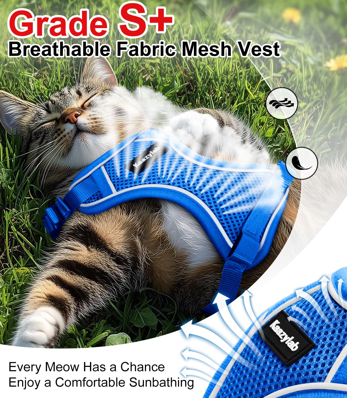Harnais Kaazylab en tissu mesh aérien pour chat frais.