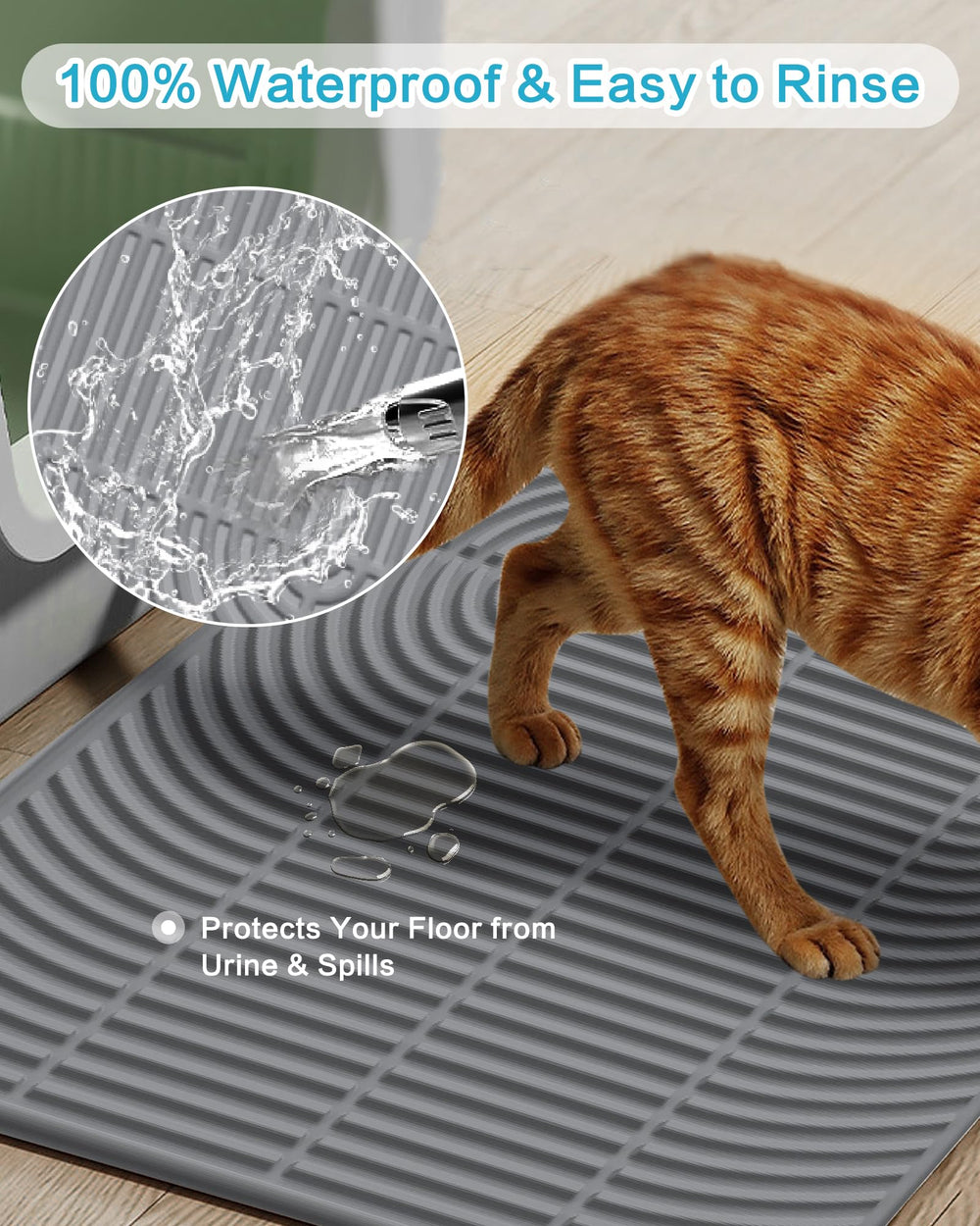 Kabeyoe Tapis Litiere Silicone XL, bords releves et anti fuite.