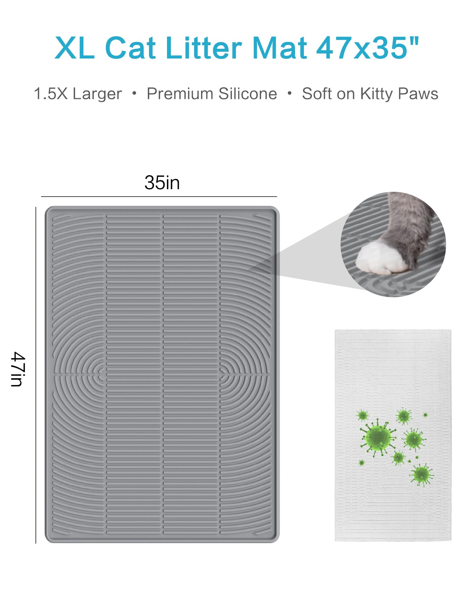 Kabeyoe Tapis Litiere Silicone XL, surface douce pour pattes sensibles.