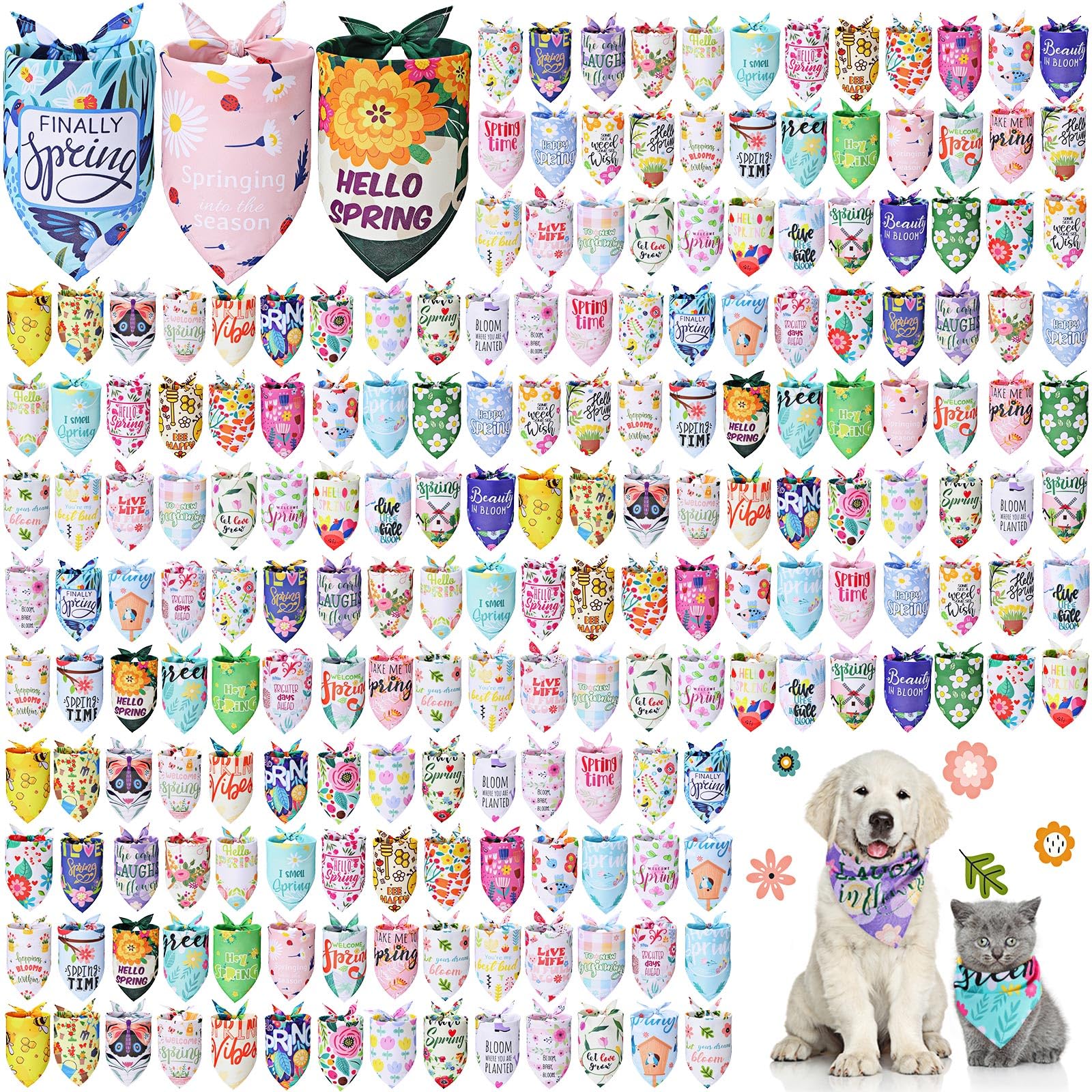 Bandana Kacctyen pour chien avec fleurs printanières, idéal pour sorties et photos.