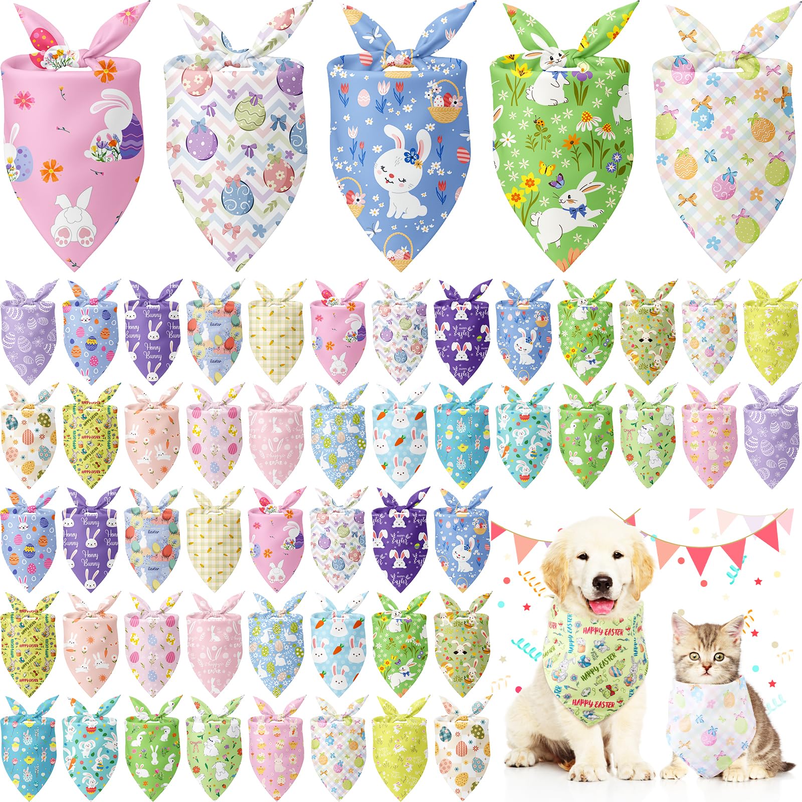 Bandanas Kacctyen imprimé lapin pour Pâques, idéal pour photos et fêtes.