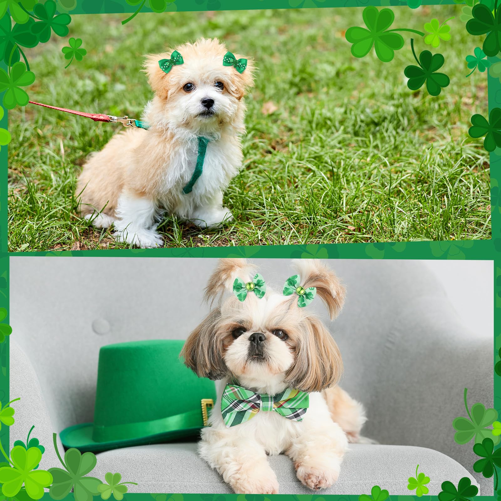 Nœud Kacctyen pour chien cœur Saint-Patrick, parfait pour les fêtes et photos.