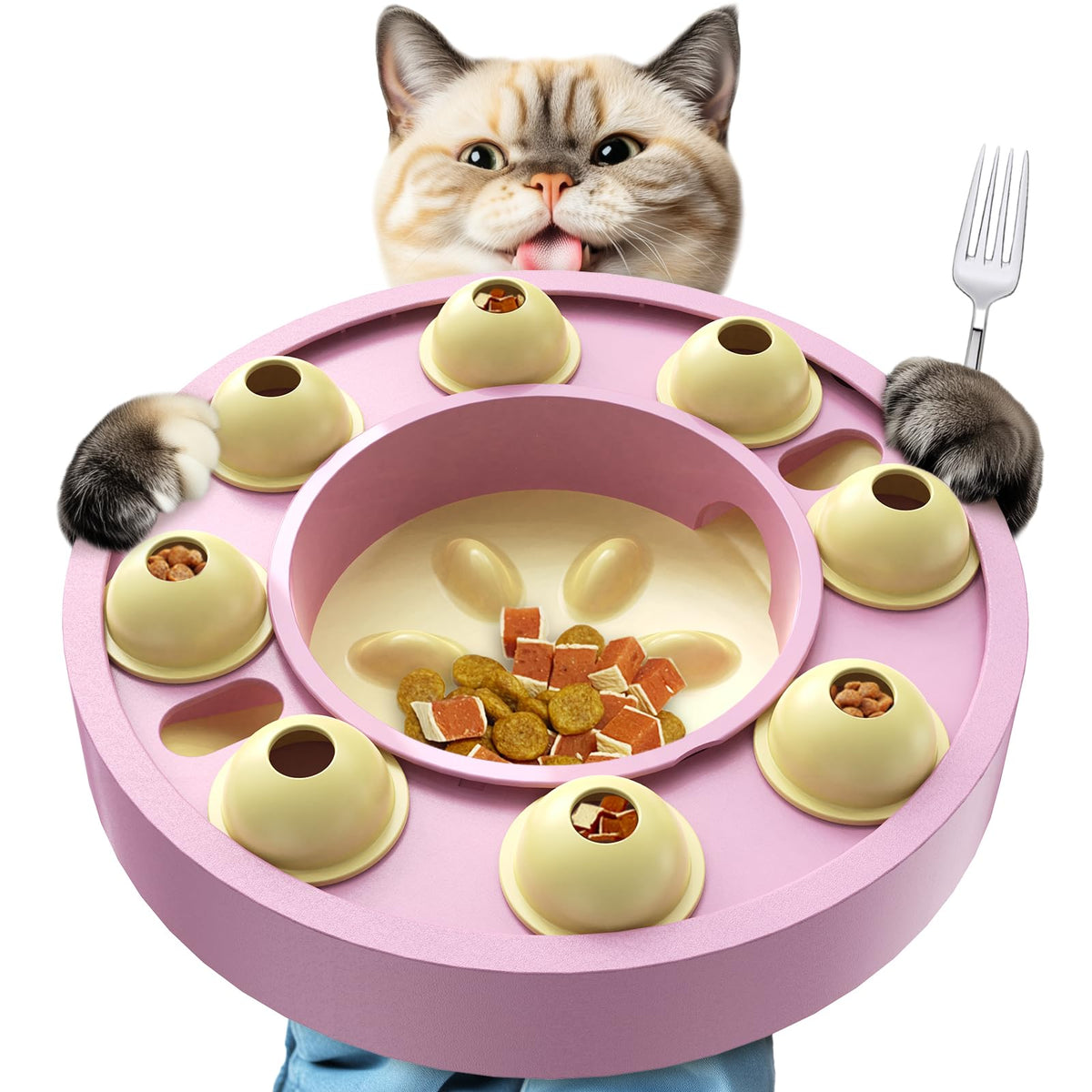 Jouet puzzle KADTC pour chat intérieur rose, stimulation mentale et divertissement.
