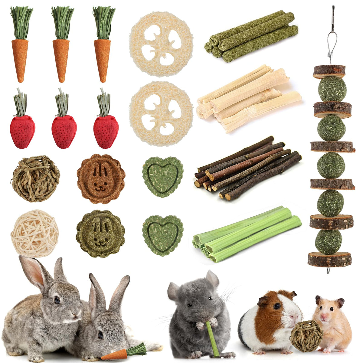 Kagoty – Balle-bite en bois pomme et herbe: stimule la mastication et l'activité du lapin.