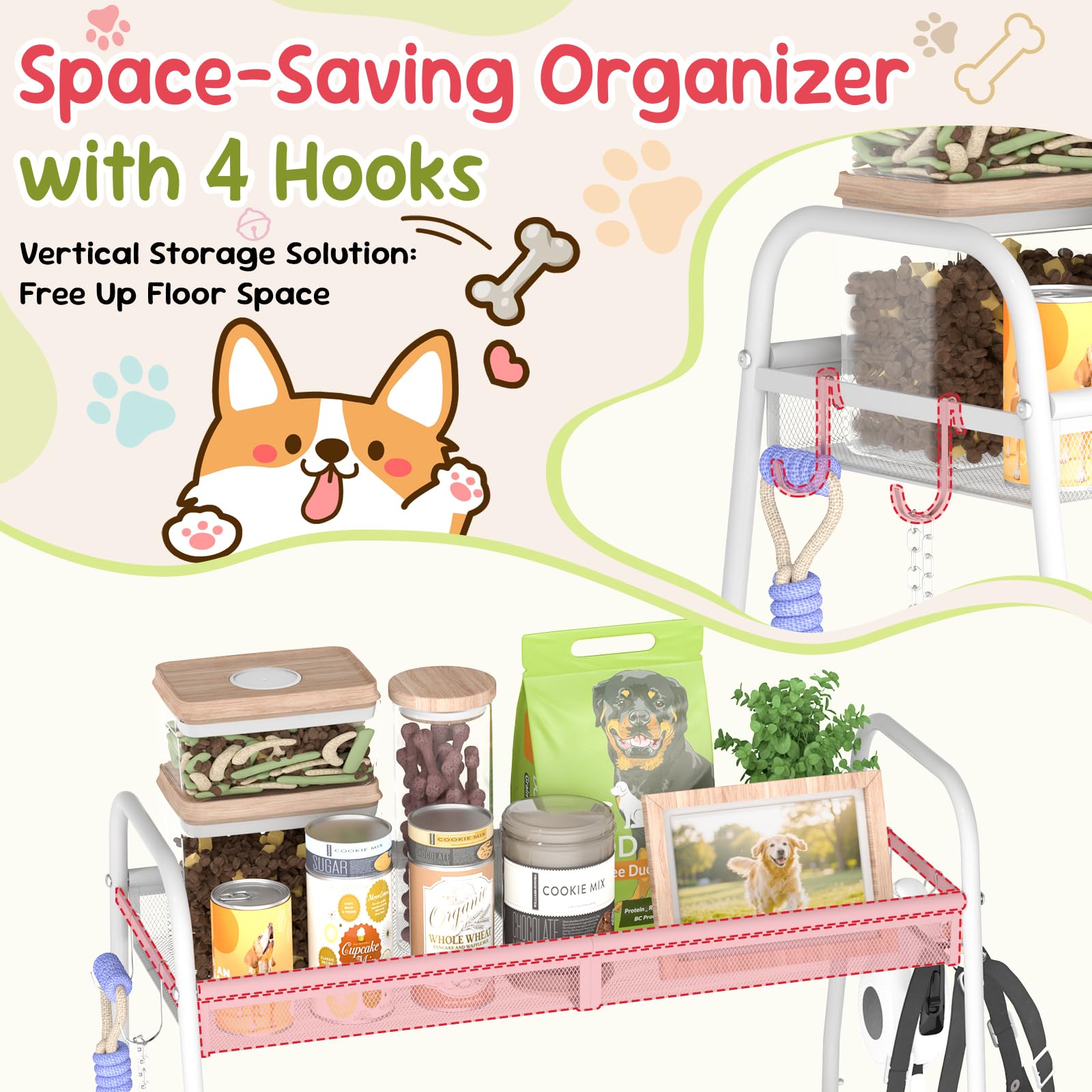 Kaiferty Rangement-accessoires-chien: organise collier, laisse et friandises en un seul endroit.
