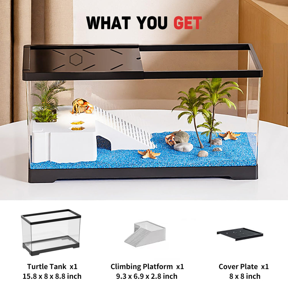 KAKOOTI aquarium tortue – plateforme de bain intégrée favorisant les périodes de repos.