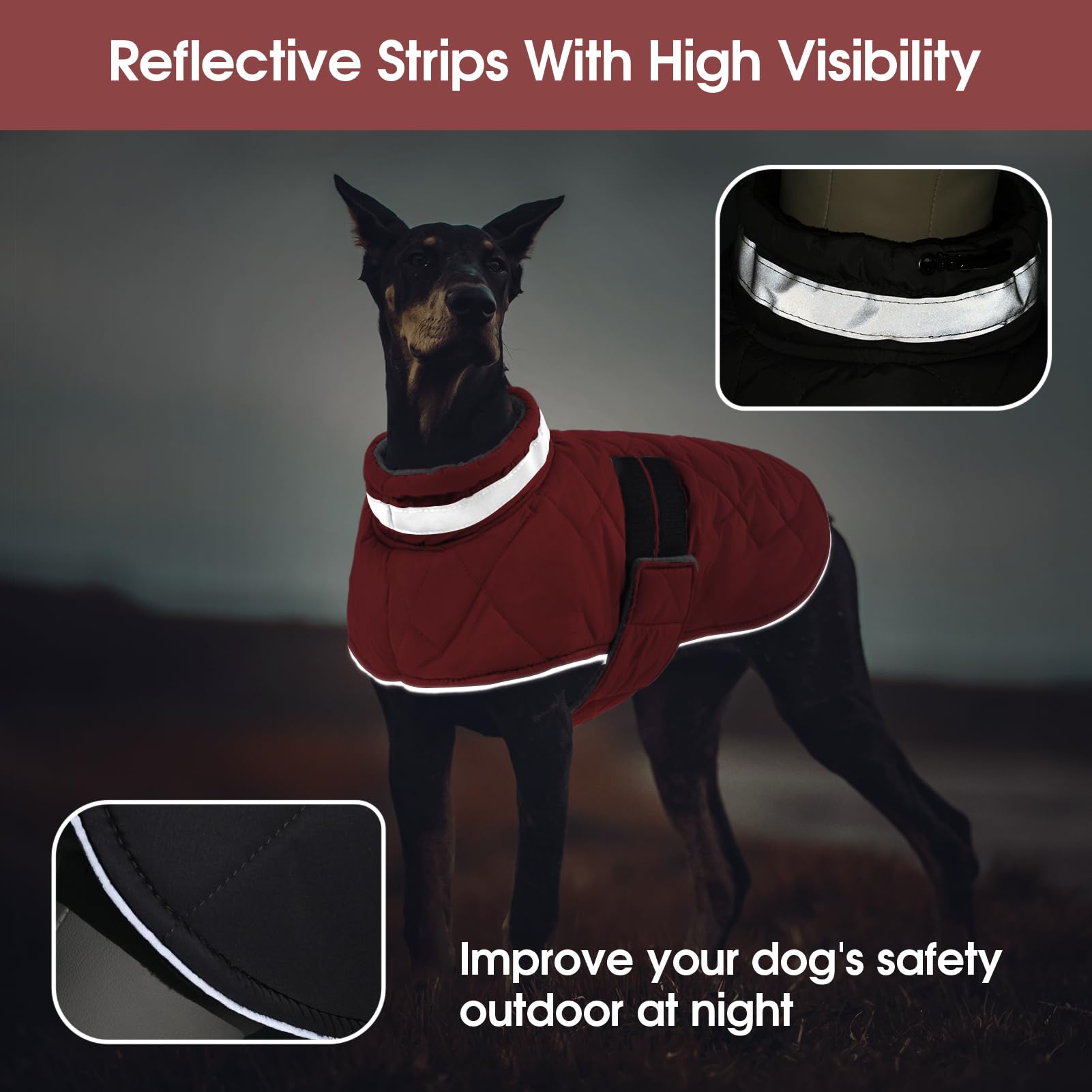 Gilet chaud Kama Bridal pour chien rouge, fermeture facile et ajustement sûr.