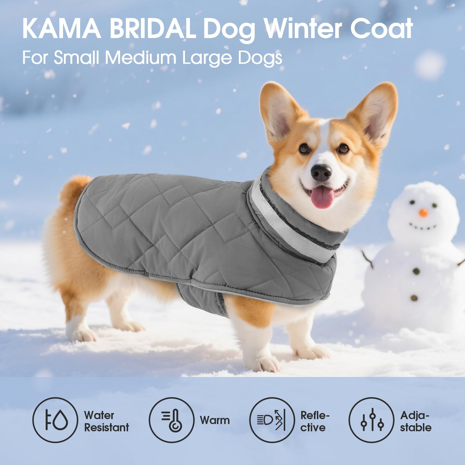 KAMA BRIDAL manteau chien avec fermeture auto-agrippante sur le ventre, ajustement précis.