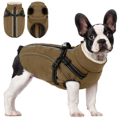 Manteau d'hiver pour chien avec harnais intégré Kama Bridal, chaleur et praticité en balade.