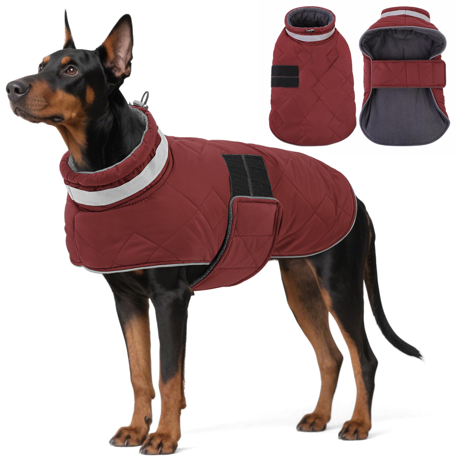 Manteau d'hiver Kama Bridal pour chien rouge, chaleur et confort lors des promenades par temps froid.