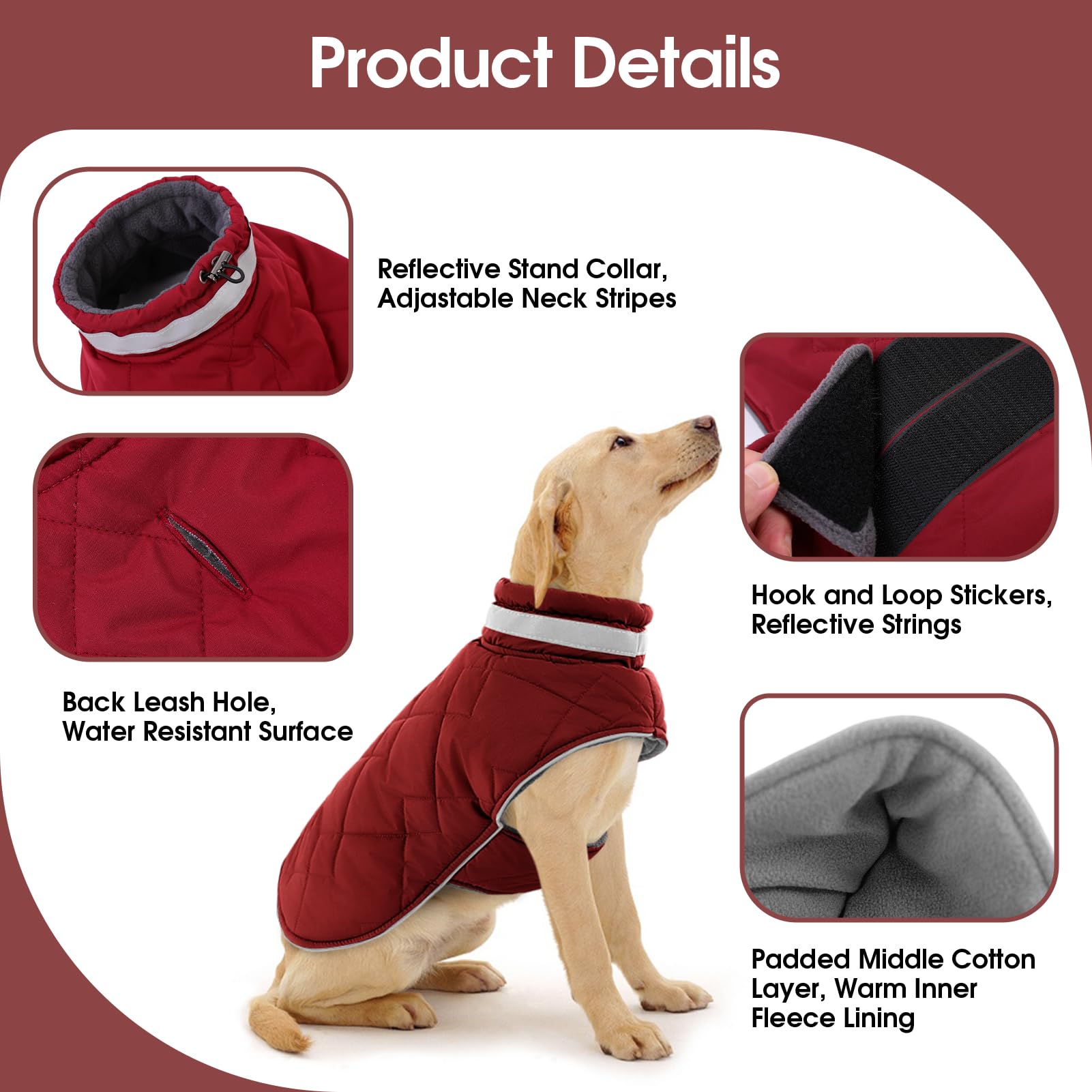 Veste doudoune Kama Bridal pour chien rouge, enfFilage simple et pratique.