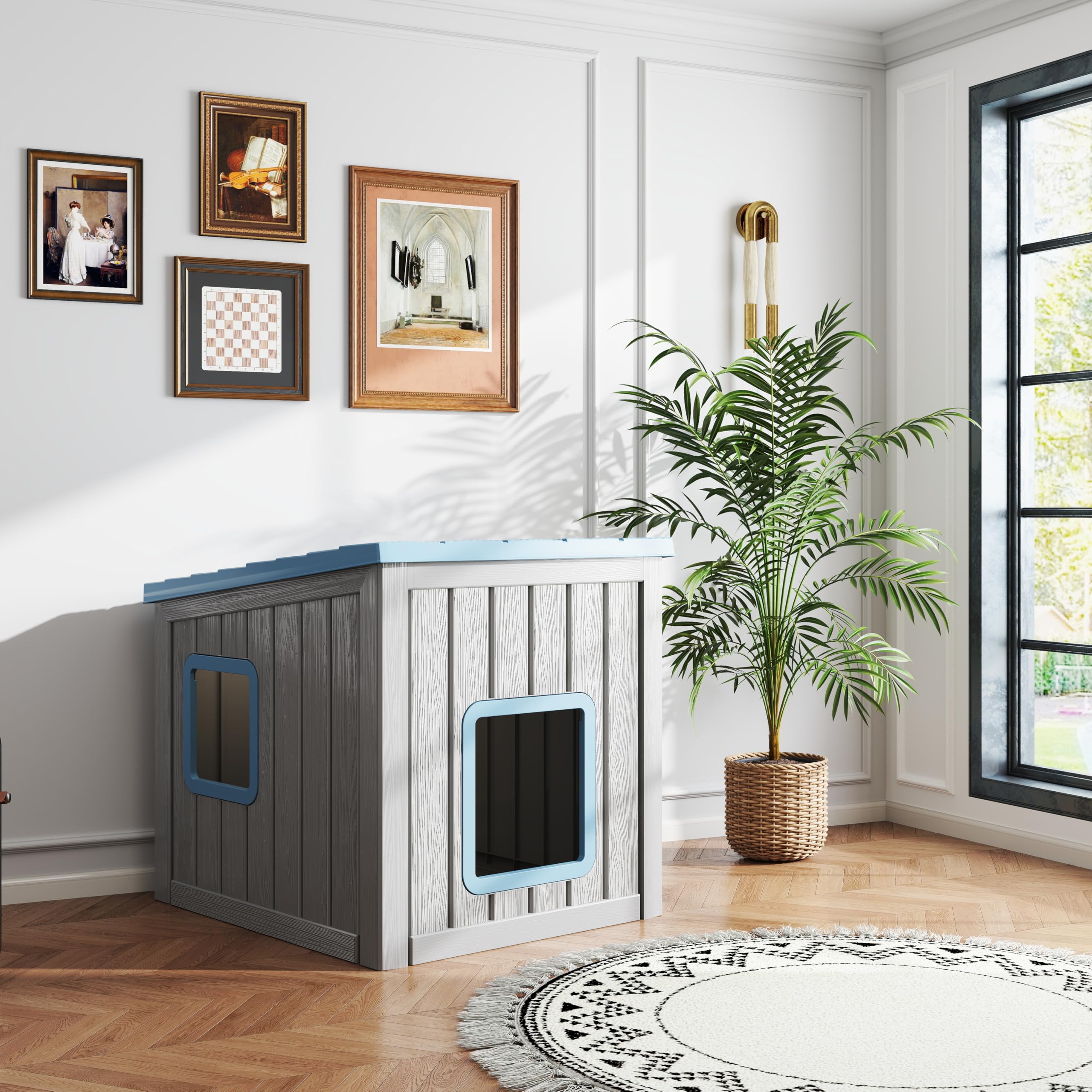 Kamaboko abri chats bleu, design esthetique pour jardin.