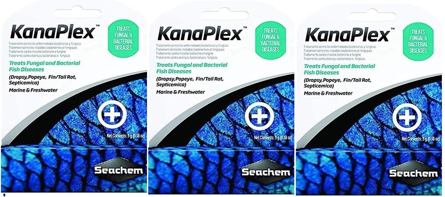Kanaplex 3-pack — flacons de 5 g pour infections d'aquarium potentiellement traitables