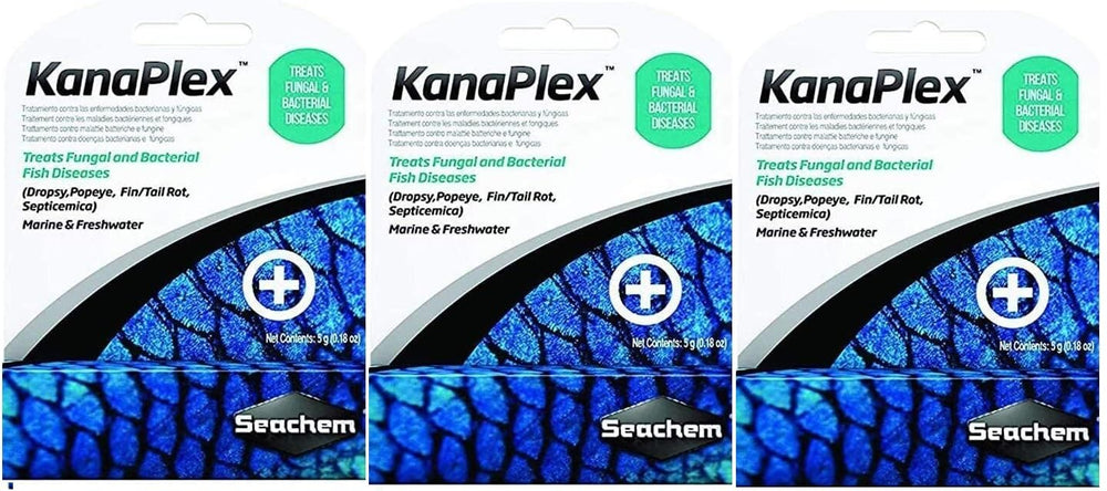 Kanaplex 3-pack — flacons de 5 g pour infections d'aquarium potentiellement traitables