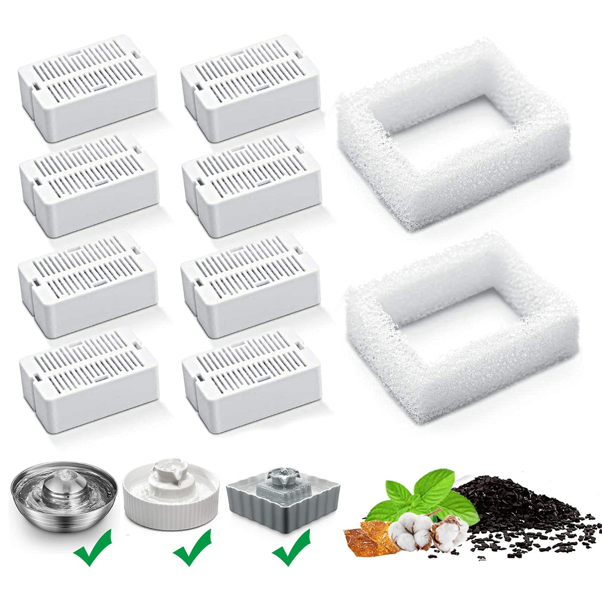 KANCHOU filtre-charbon-8pack pour fontaine chat améliore l'eau et réduit les odeurs.