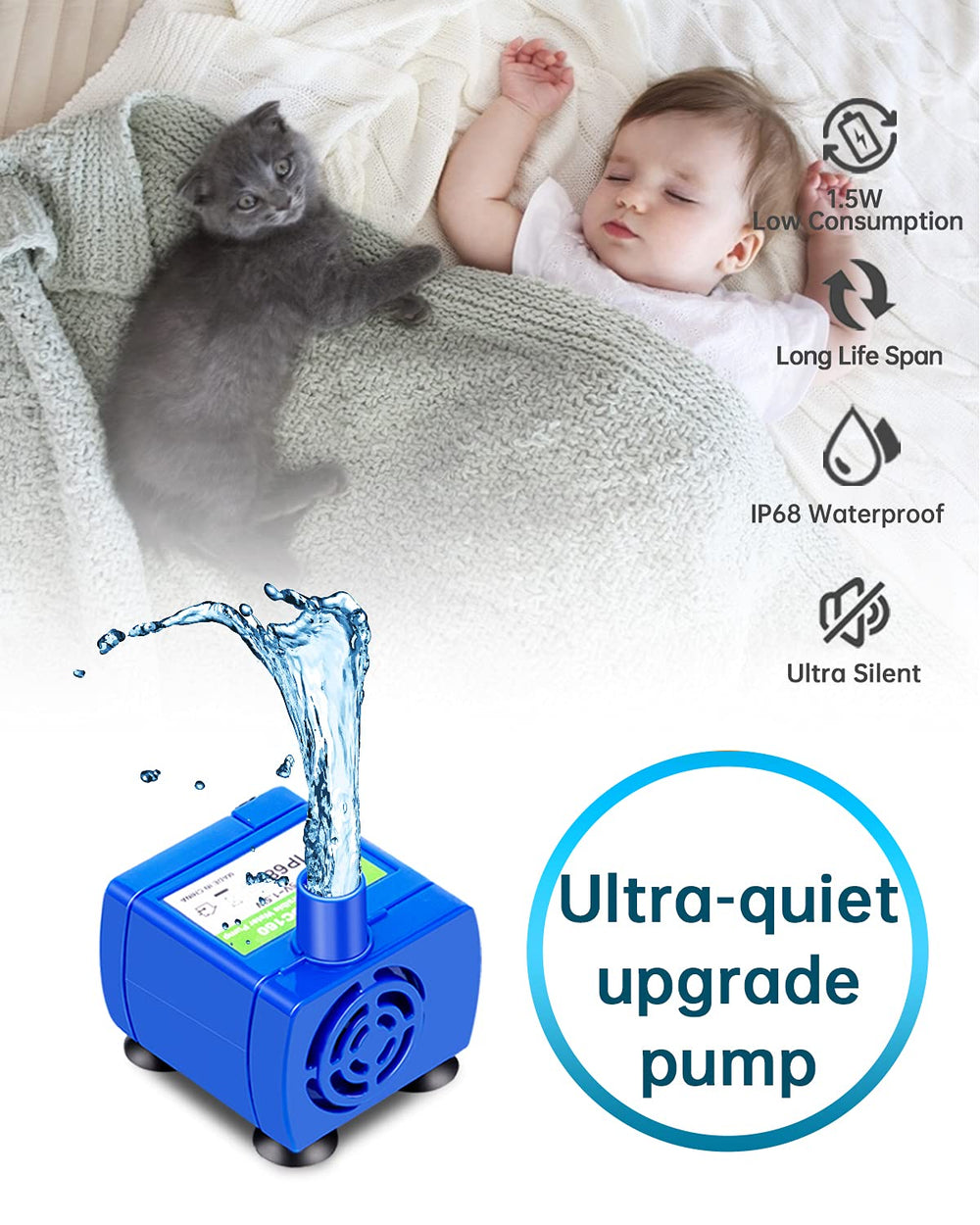KANCHOU pompe-fontaine-chat-compatibilite-5v-1-5w – connexion adaptée et sécurisée
