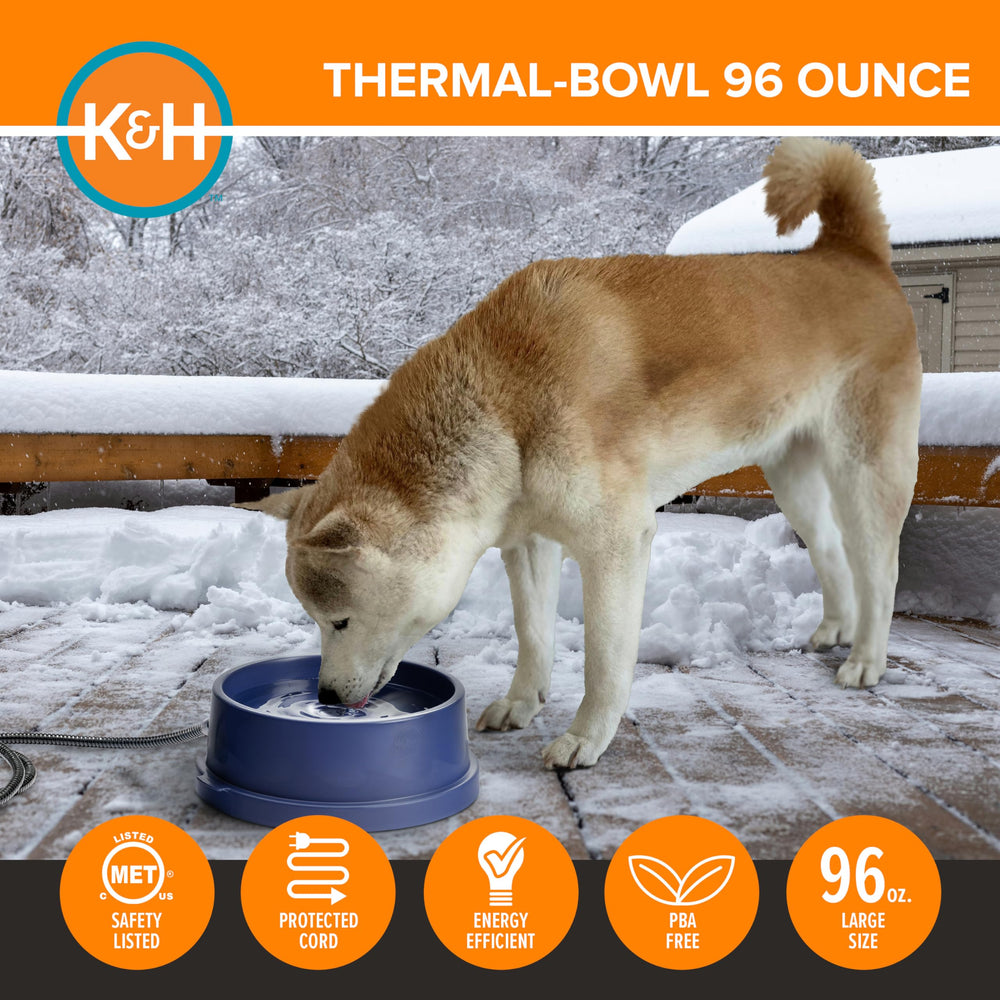 K&H Thermal-Bowl pour usage intérieur et extérieur, eau toujours disponible.