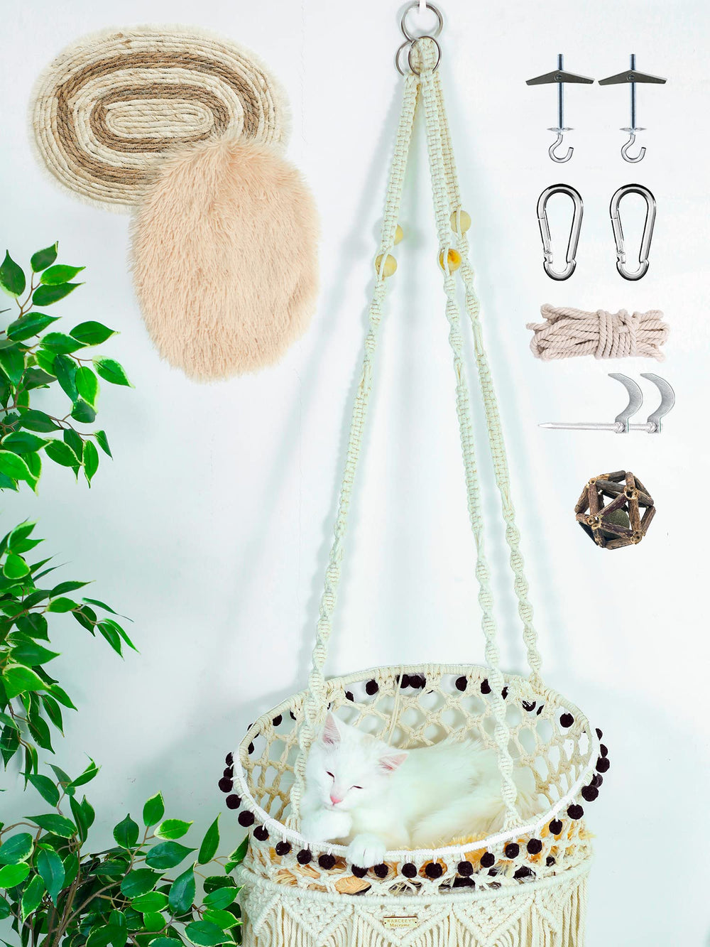 KARCEEY Macramé Chat Hammock – installation polyvalente sur mur, plafond ou catio.