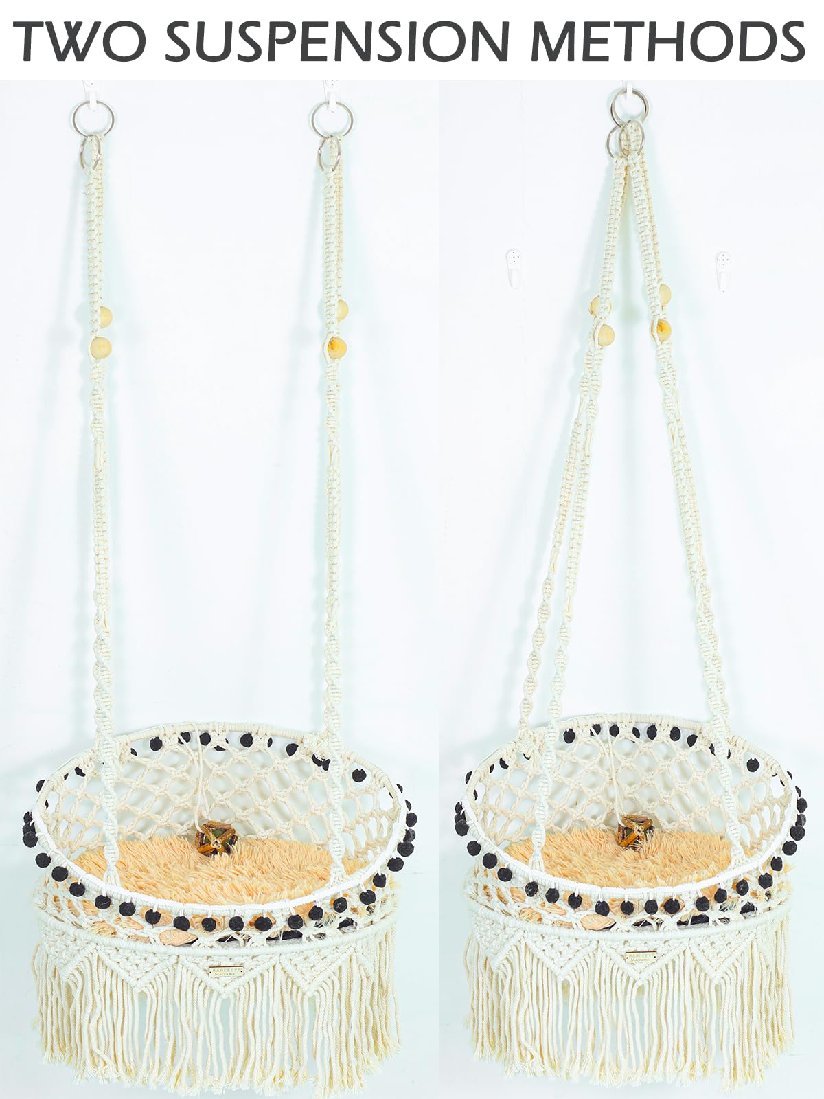 KARCEEY Macramé Chat Hammock – stabilité à 4 cordes pour éviter les balancements.