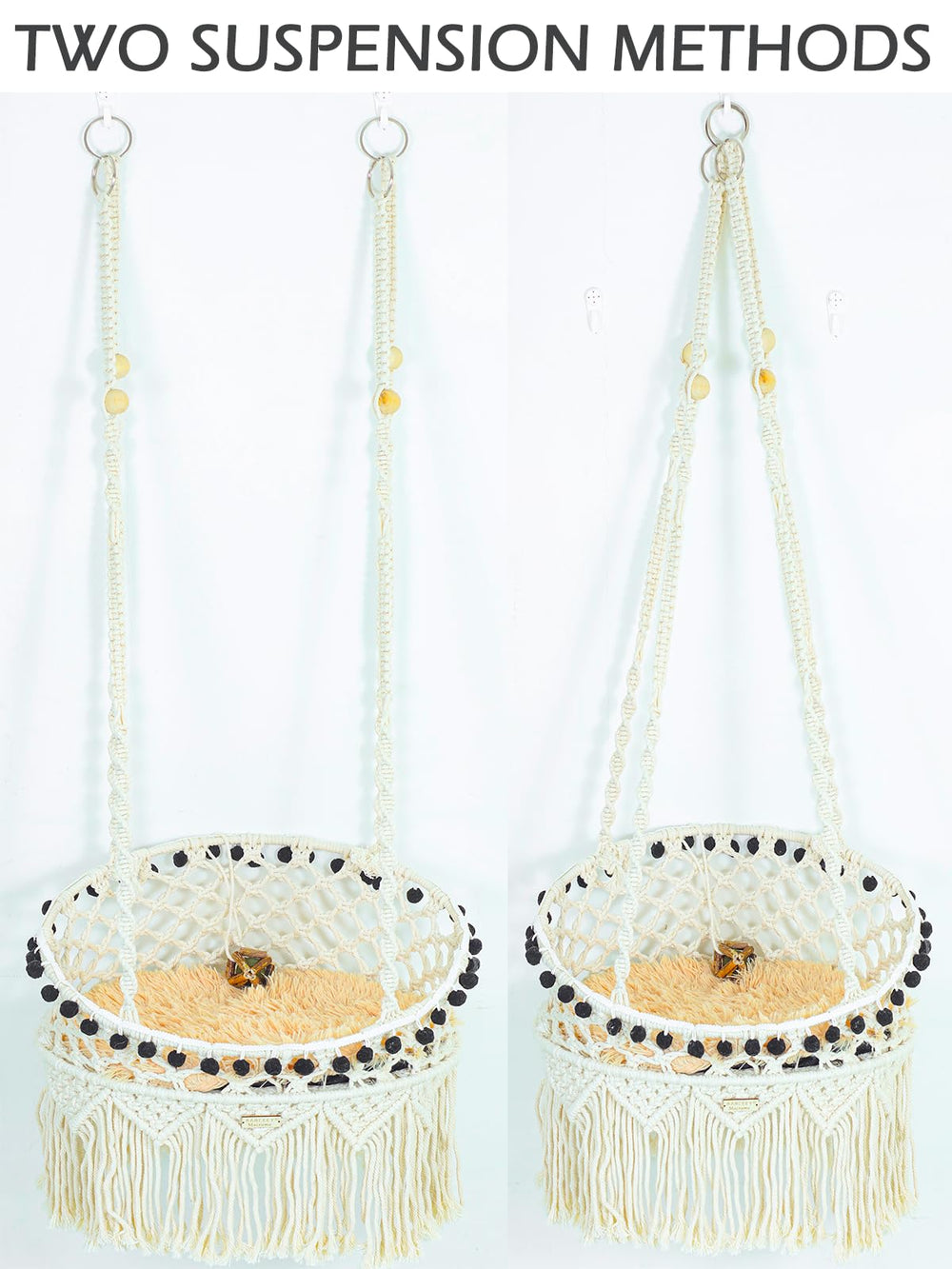 KARCEEY Macramé Chat Hammock – stabilité à 4 cordes pour éviter les balancements.