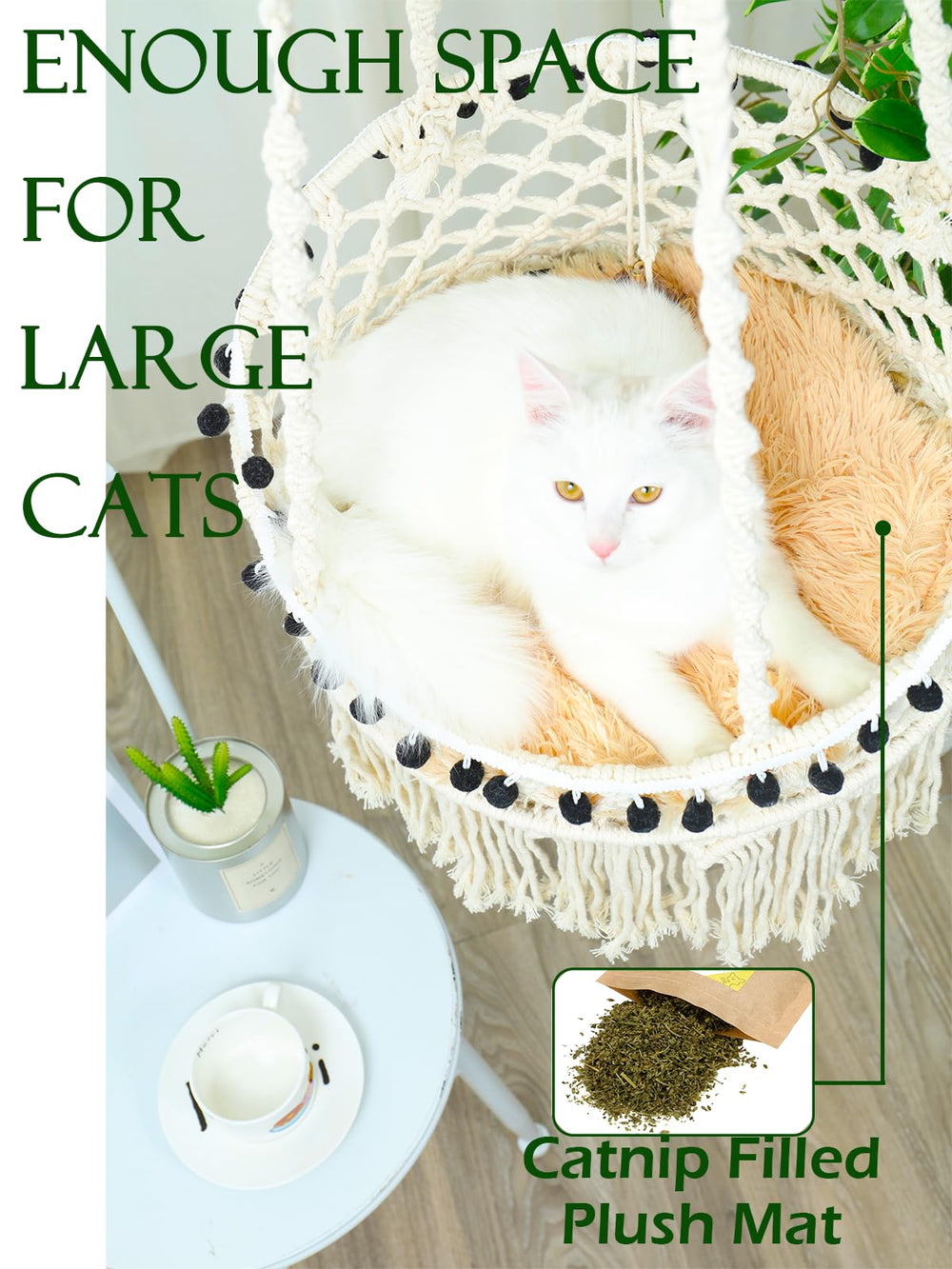 KARCEEY Macramé Chat Hammock – support jusqu'à 60 lb pour grands chats et compagnons.