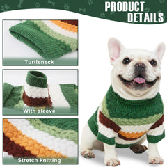 Pull KAROKU pour chien, gros plan sur les mailles rayées, douceur et élasticité.
