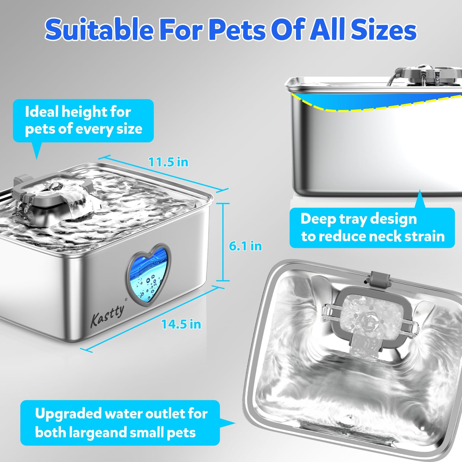 Corps en inox 304 Kastty, sûr et durable pour l'eau quotidienne.