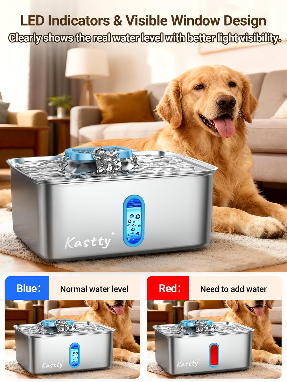 Kastty fenetre visuelle avec LED, suivi rapide du niveau d'eau
