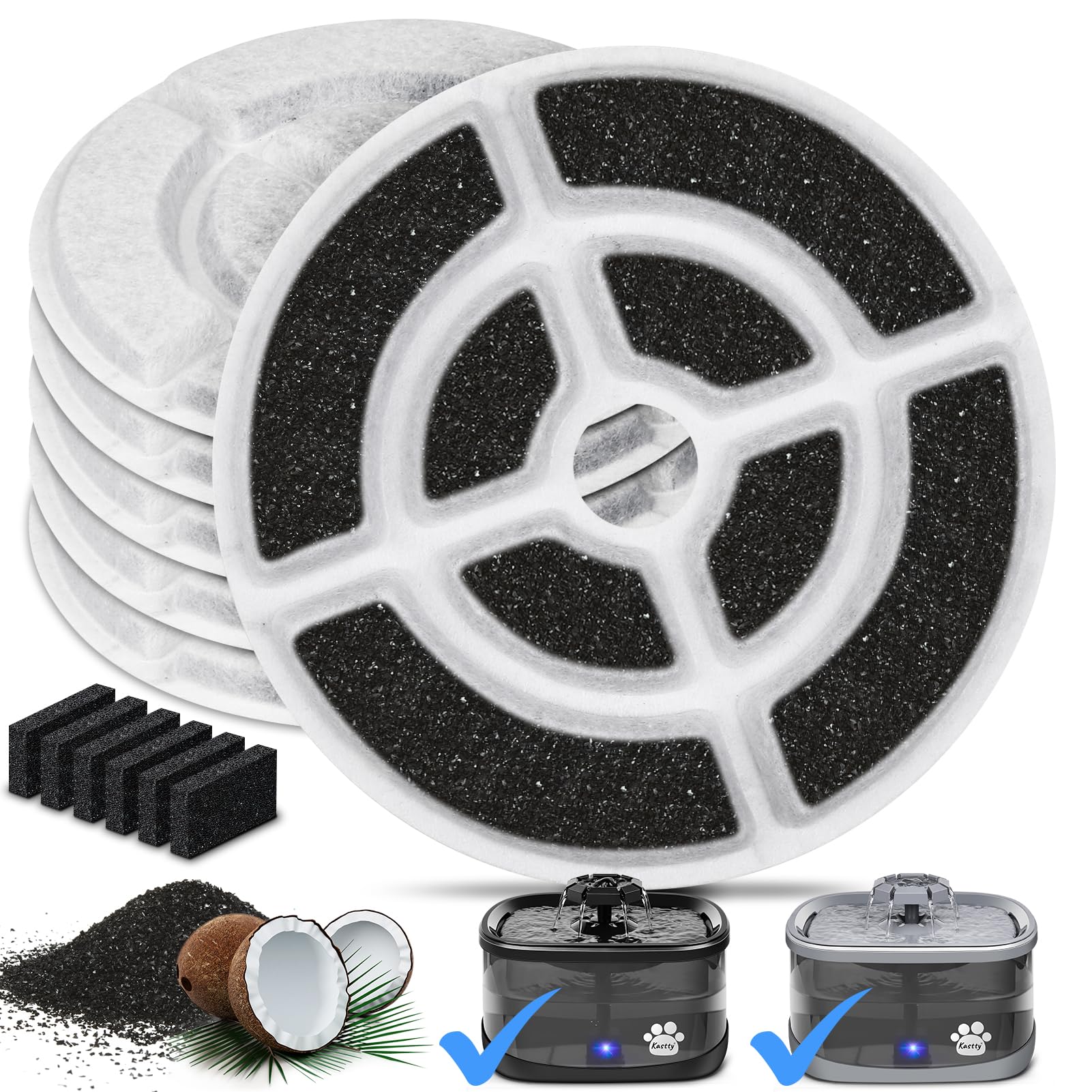 Filtre au carbone actif Kastty pour fontaine 9L, eau plus fraîche