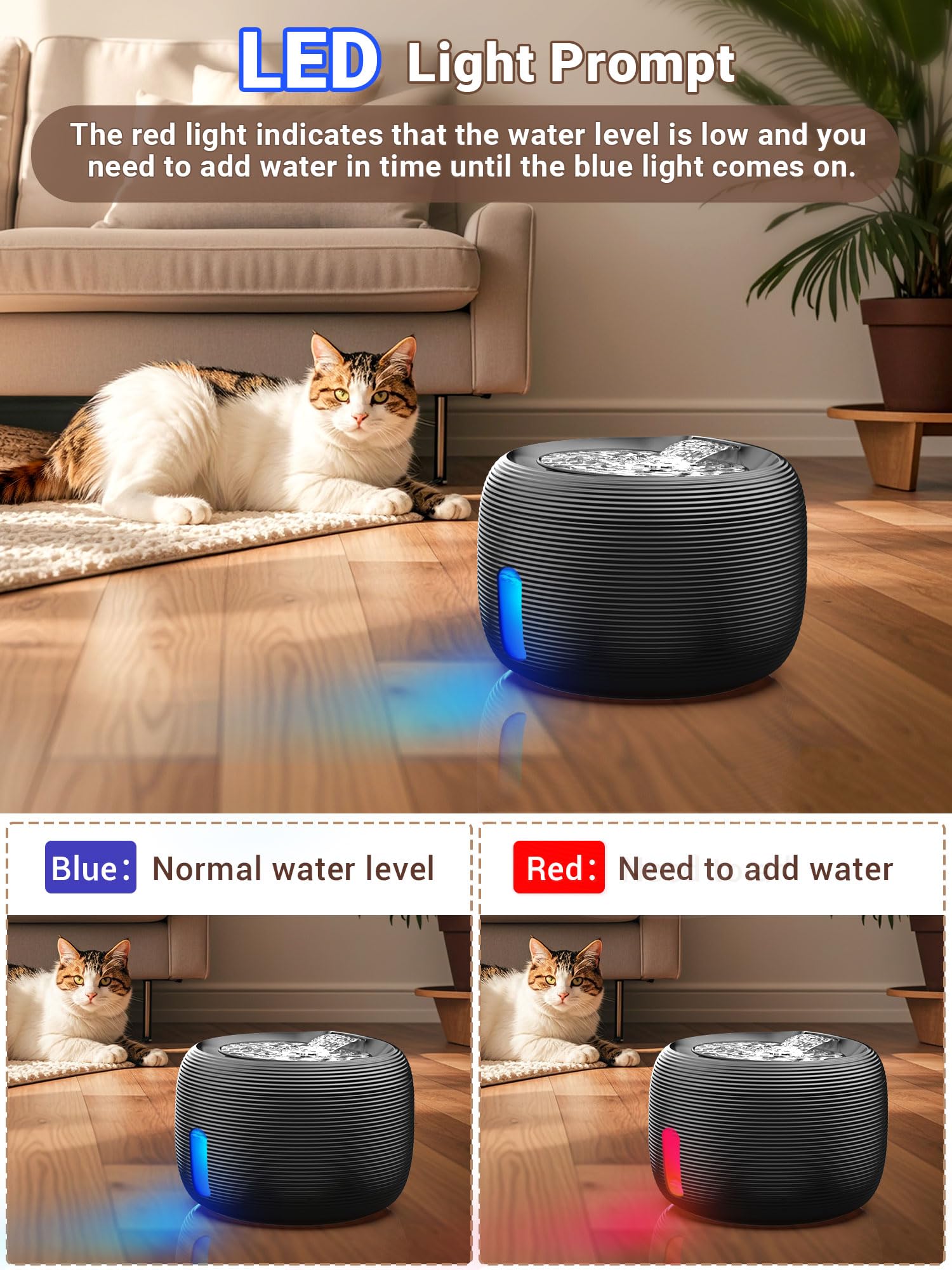 Kastty fontaine chat lampe LED intégrée pour vérifier le niveau