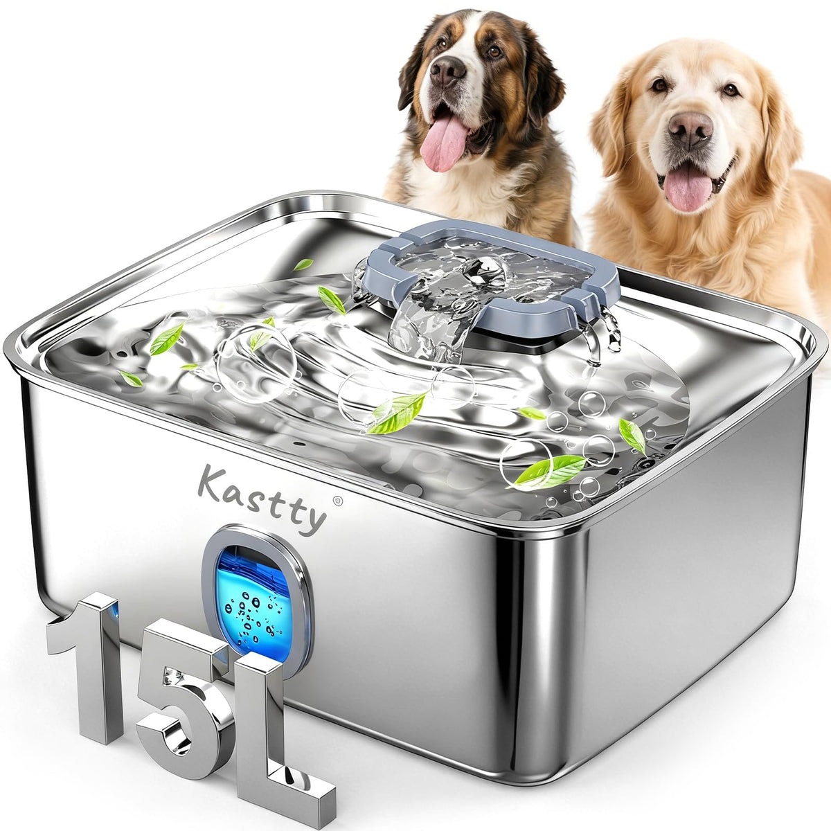 Kastty fontaine d'eau chien 15L, grande capacité pour plusieurs animaux.