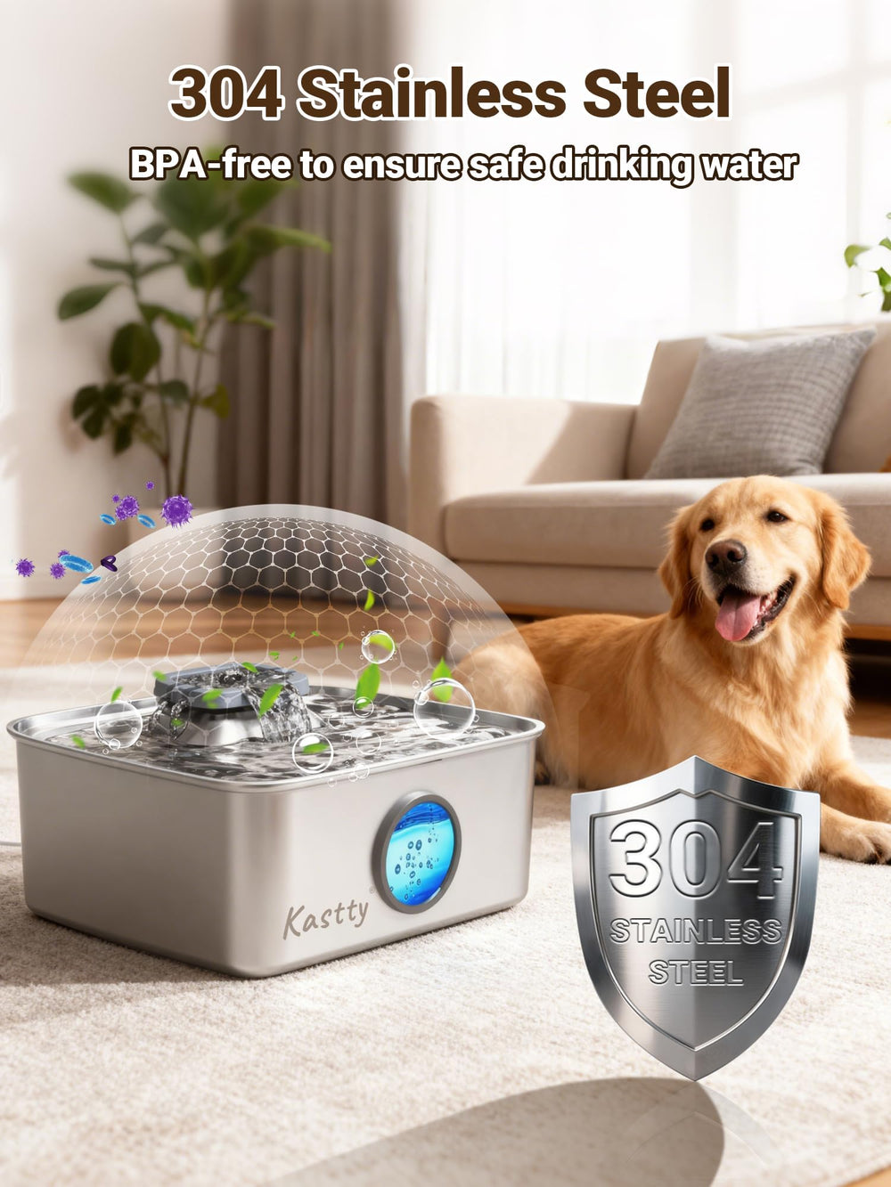Kastty fontaine-eau-chien-acier-inox-304: acier inoxydable durable et facile d’entretien.