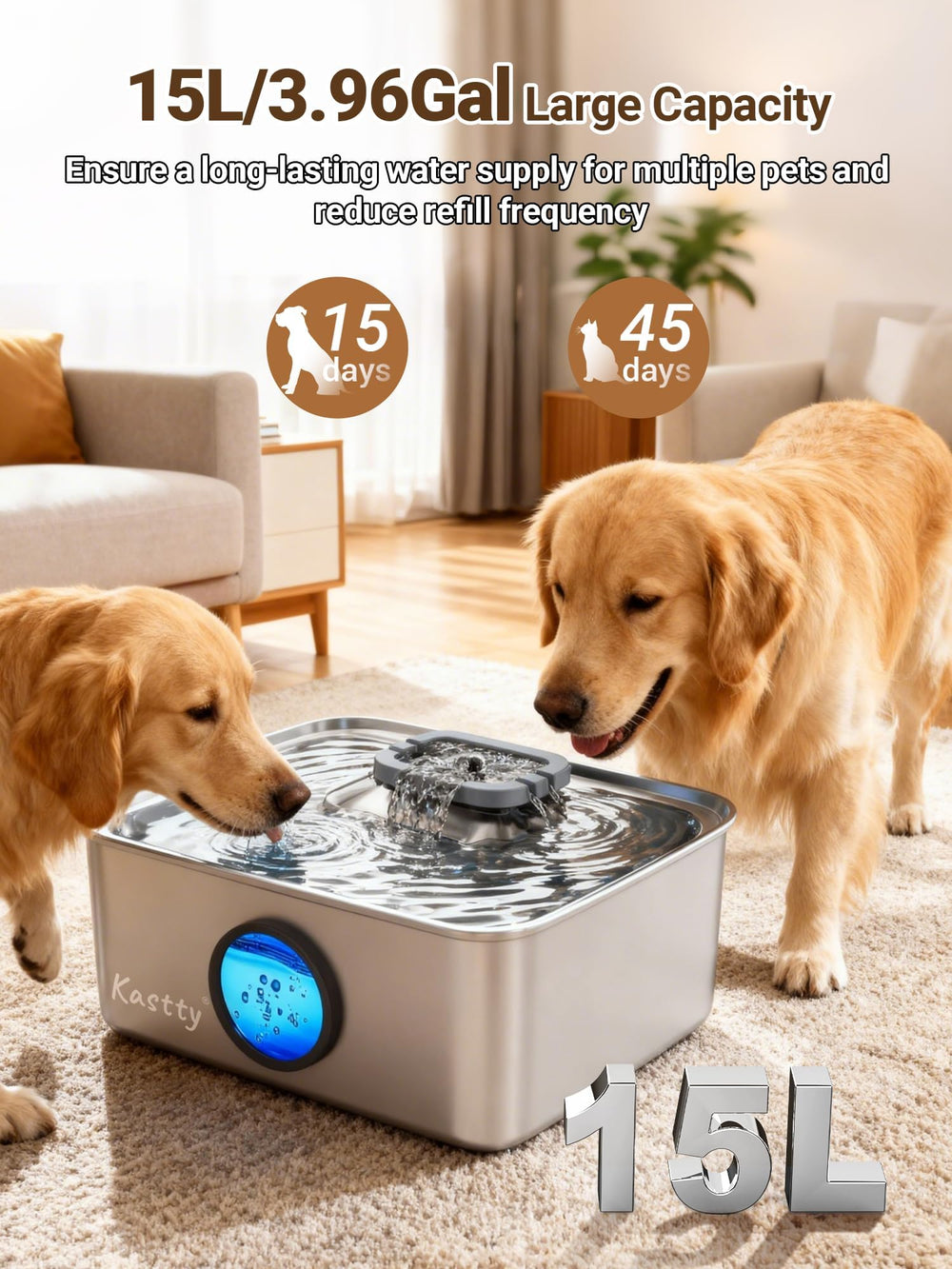 Kastty fontaine-eau-chien-filtration-5-couches: eau propre grâce à 5 couches filtrantes.