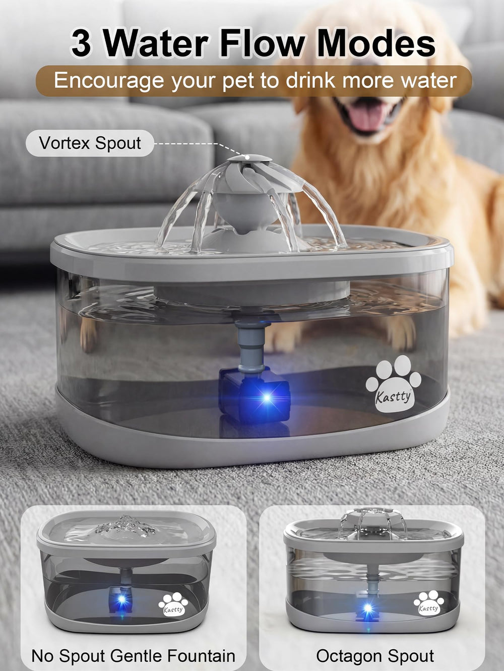 Kastty fontaine chien indicateur LED pour vérifier le niveau.
