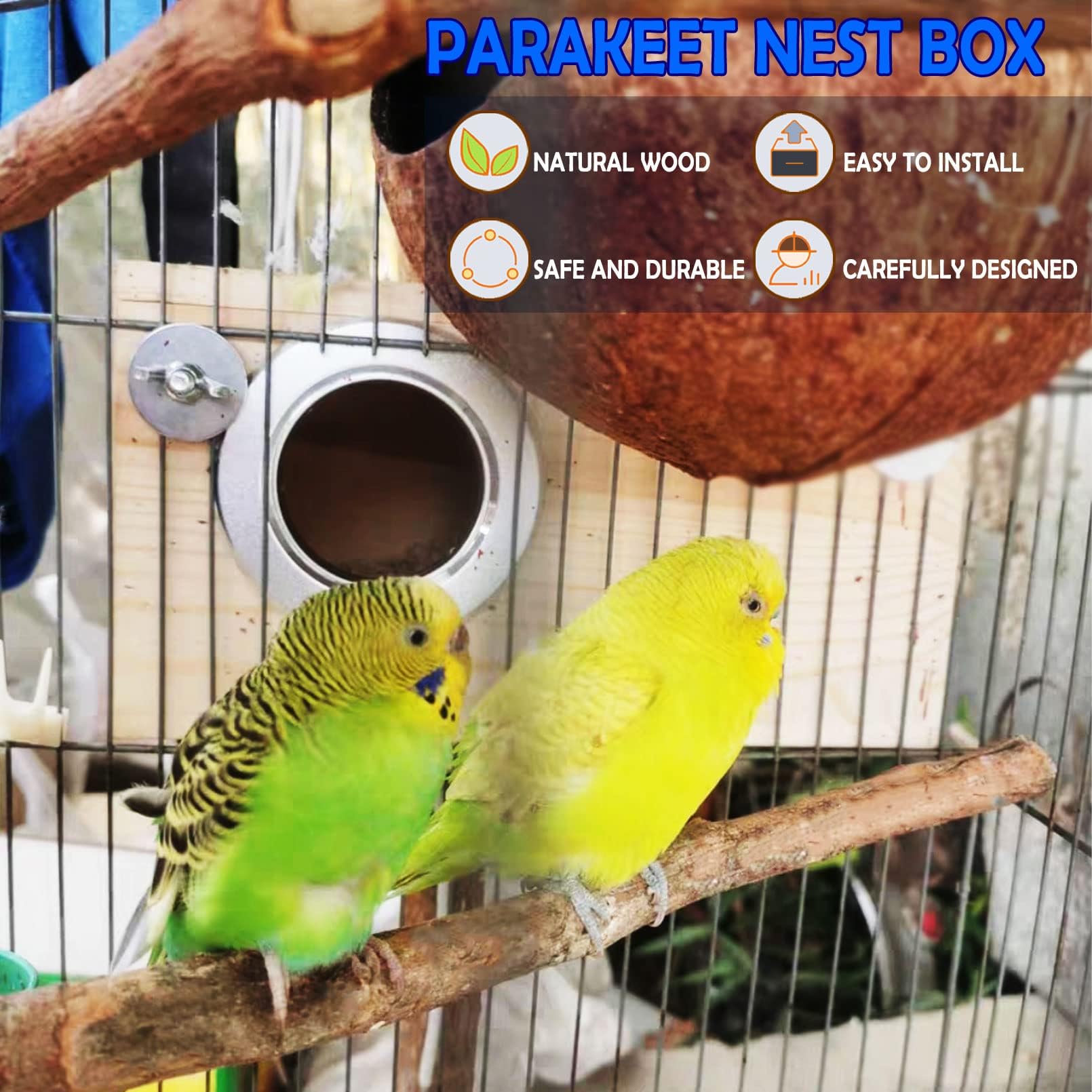Kathson boîte-nid perruche, baffle intégrée favorisant incubation sécurisée.